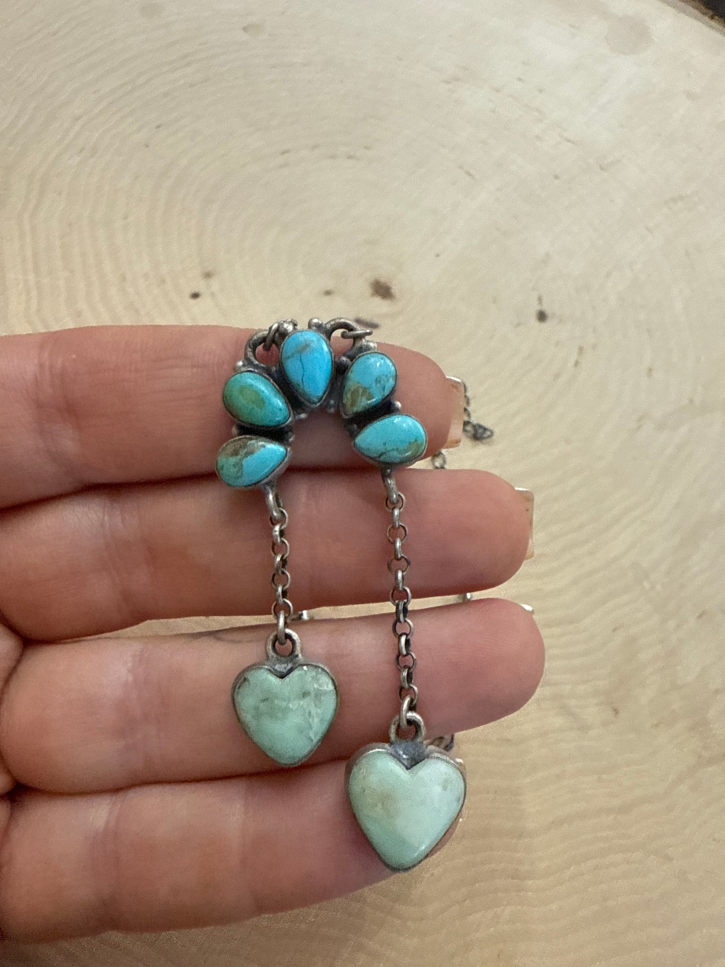 Beautiful Handmade Sterling Silver Kingman Turquoise & Paloma Turquoise Naja Heart Necklace