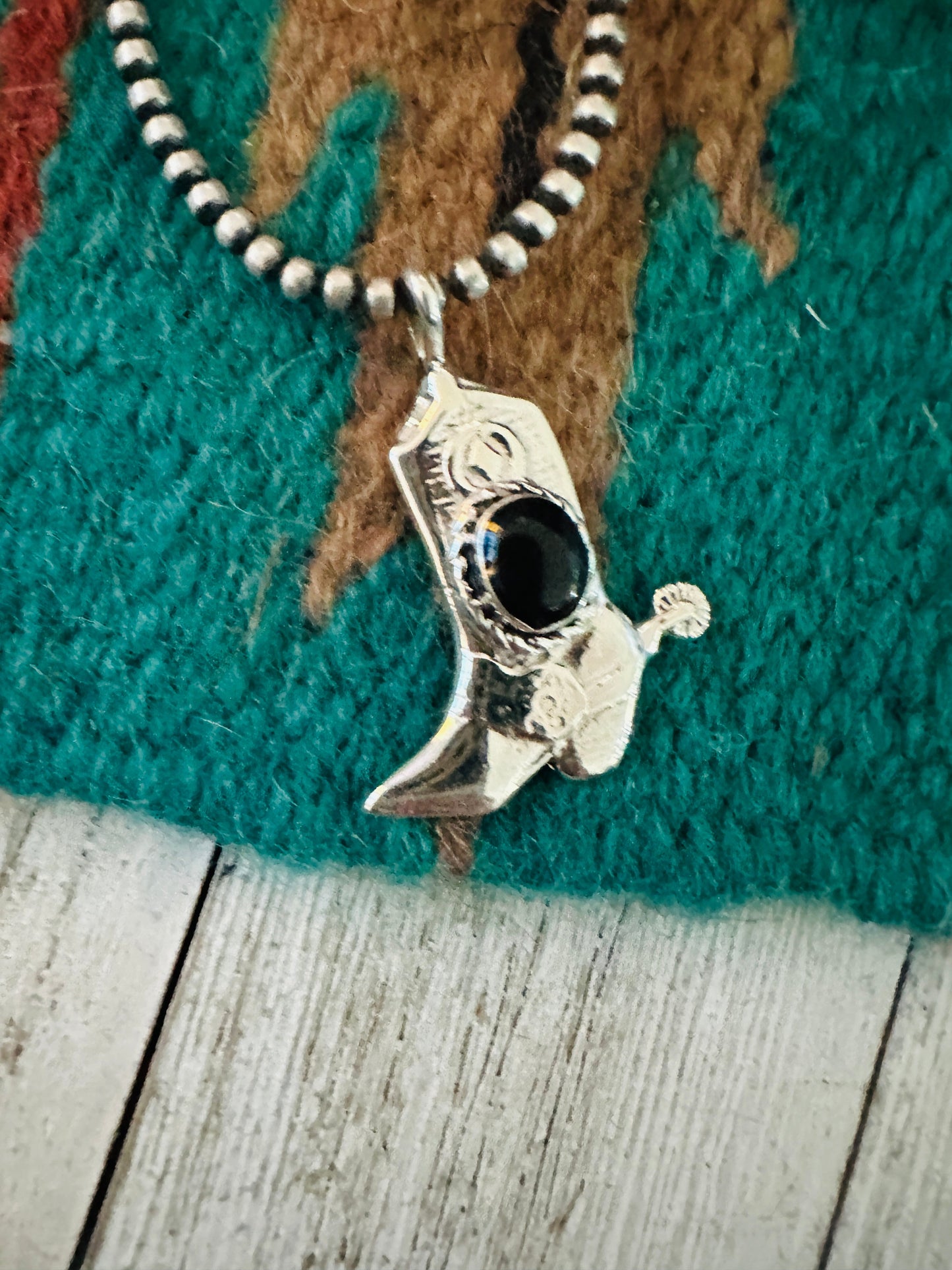 Navajo Sterling Silver & Black Onyx Cowboy Boot Pendant