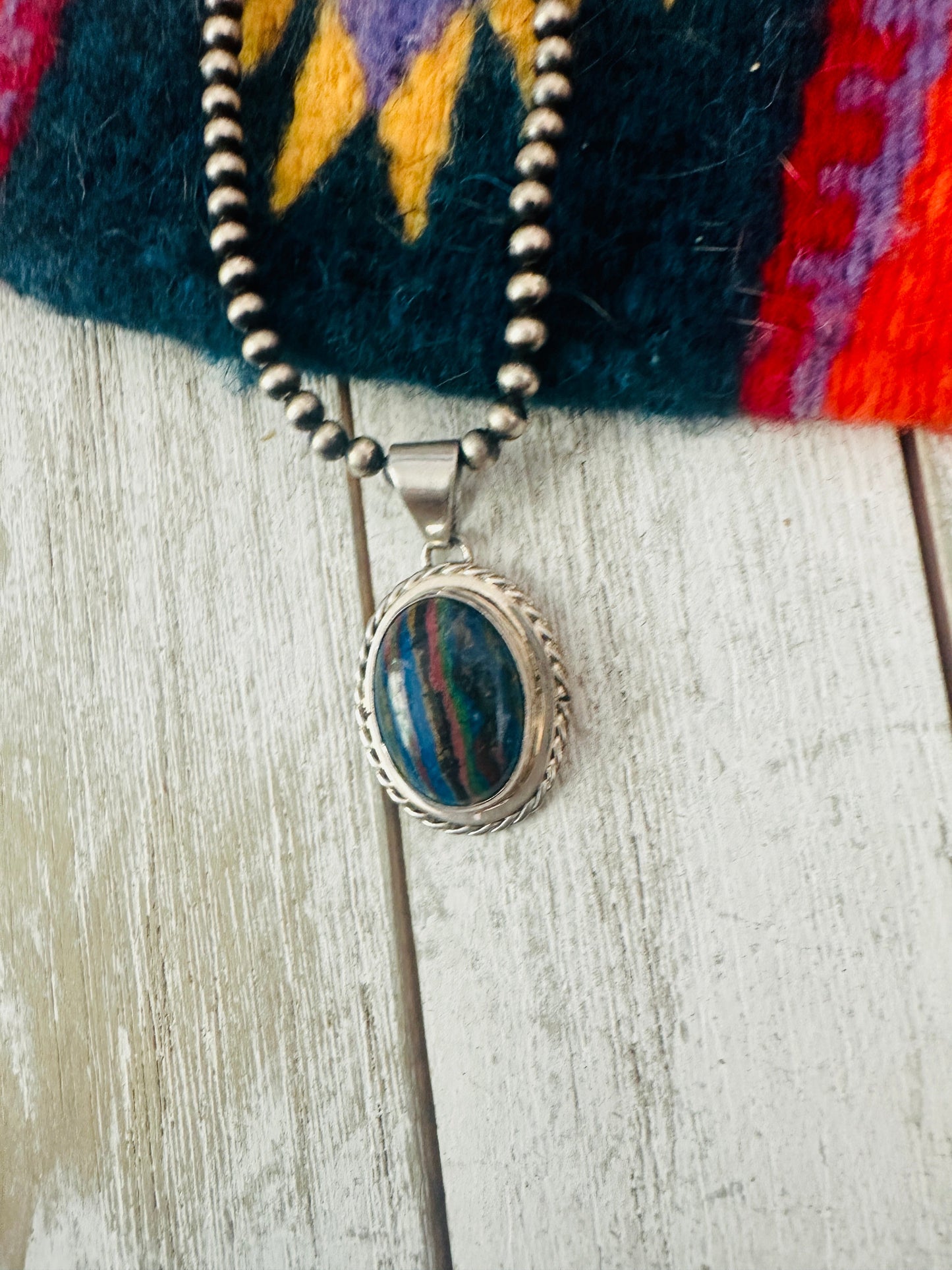 Navajo Rainbow Calsilica and Sterling Silver Star Pendant