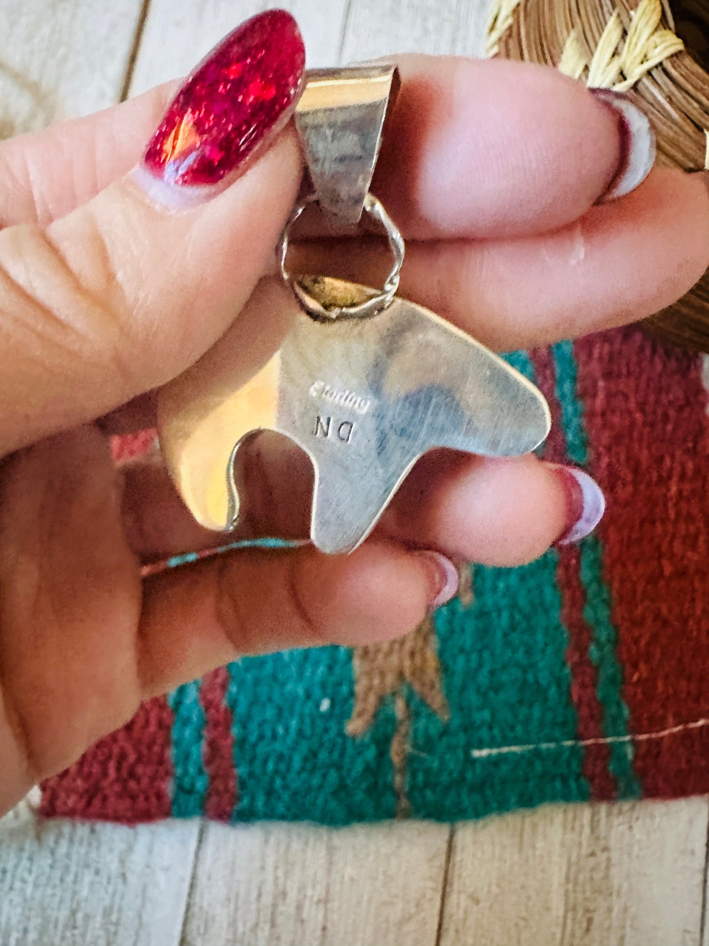 Navajo Turquoise & Sterling Silver Inlay Fetish Bear Pendant