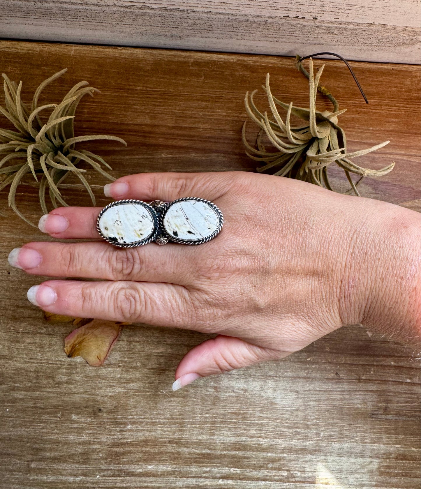 White Buffalo Adjustable Ring – Two-Stone