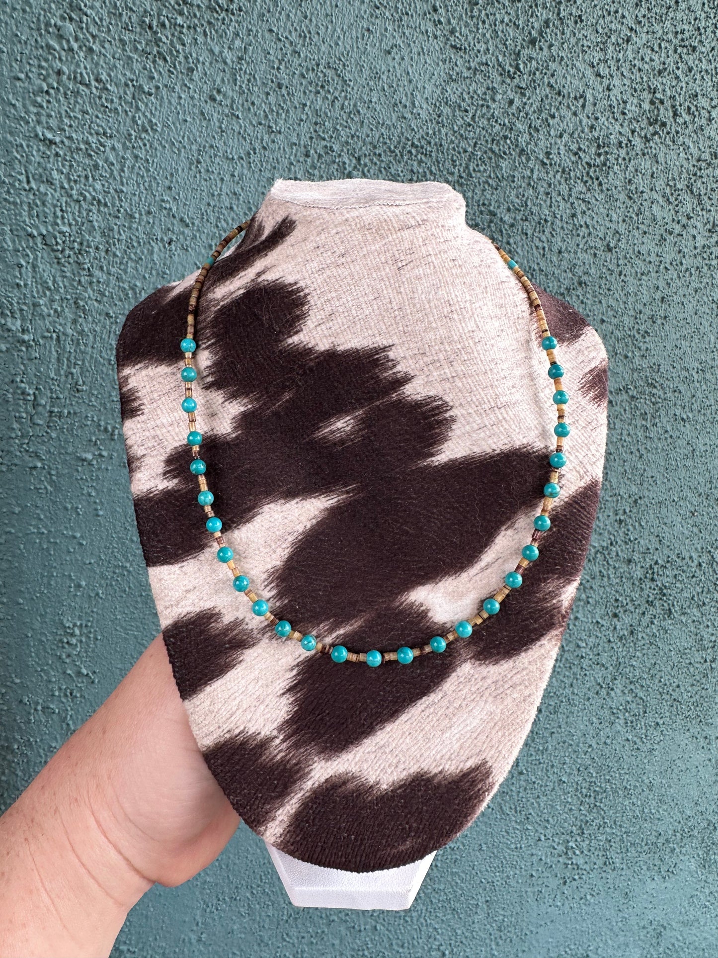 Navajo Turquoise And Heishi Beaded Necklace 16”