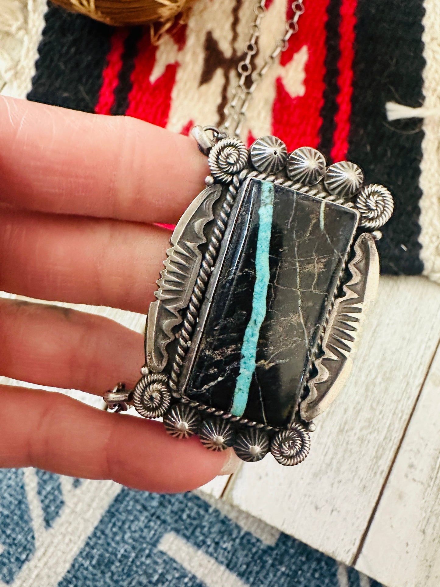 Navajo Black Jack Turquoise & Sterling Silver Necklace