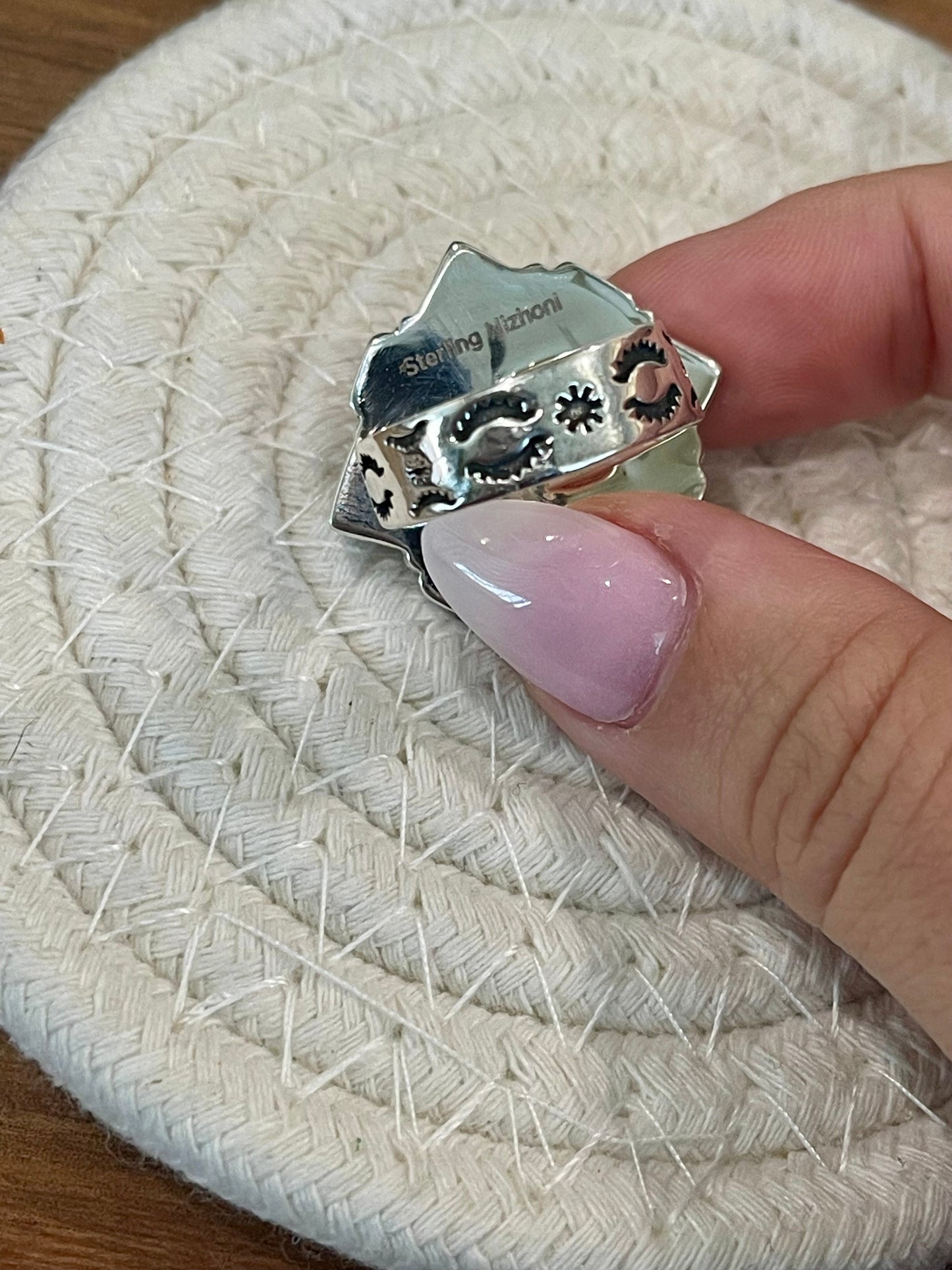 Beautiful Handmade White Buffalo And Sterling Silver Adjustable Cluster Ring