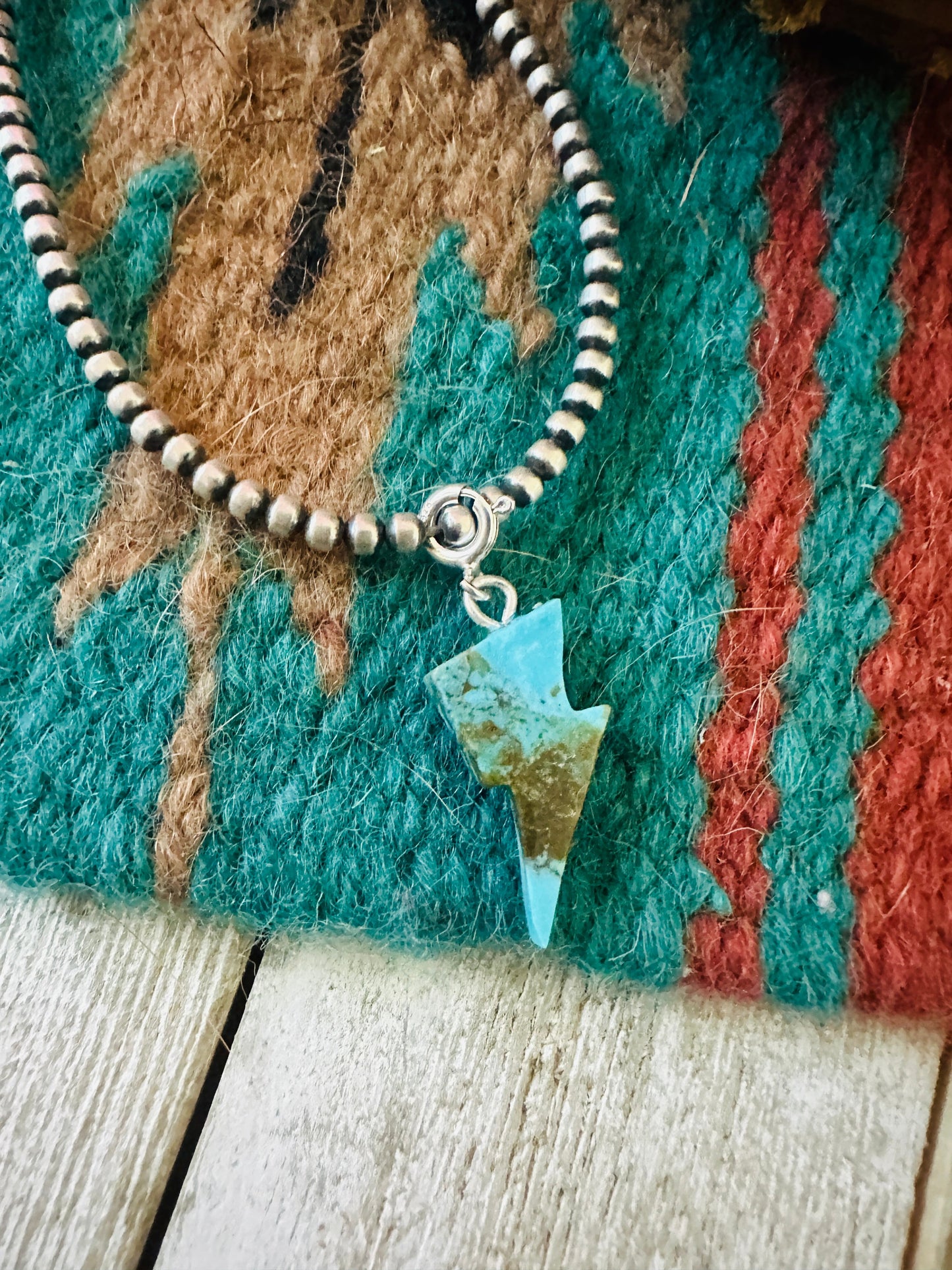 Navajo Hand Carved Turquoise Lightning Bolt Charm