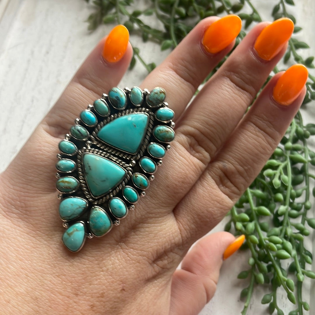 Nizhoni Handmade Turquoise & Sterling Silver Adjustable Statement Ring