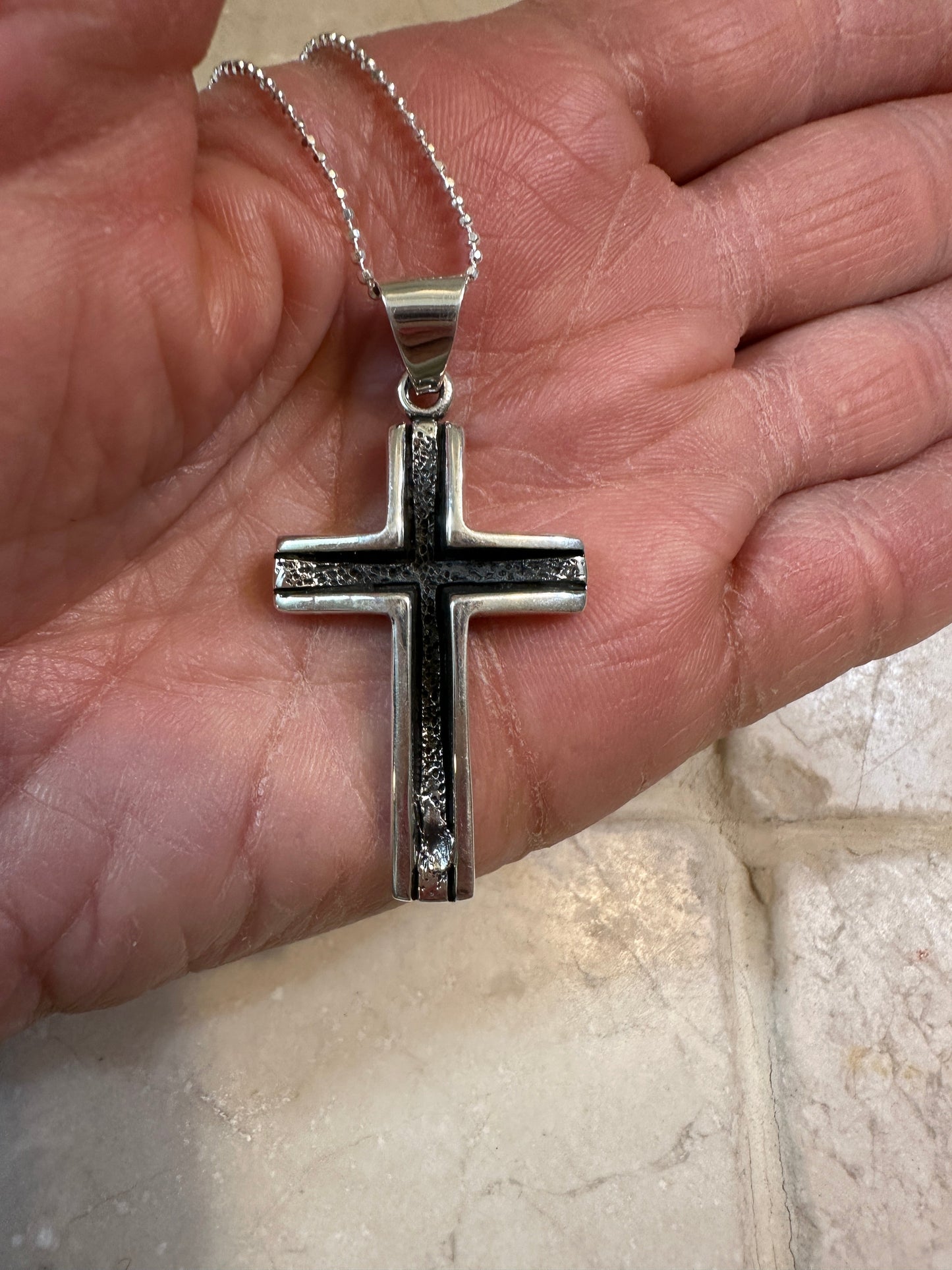 Channel Cut Cross Pendant Necklace