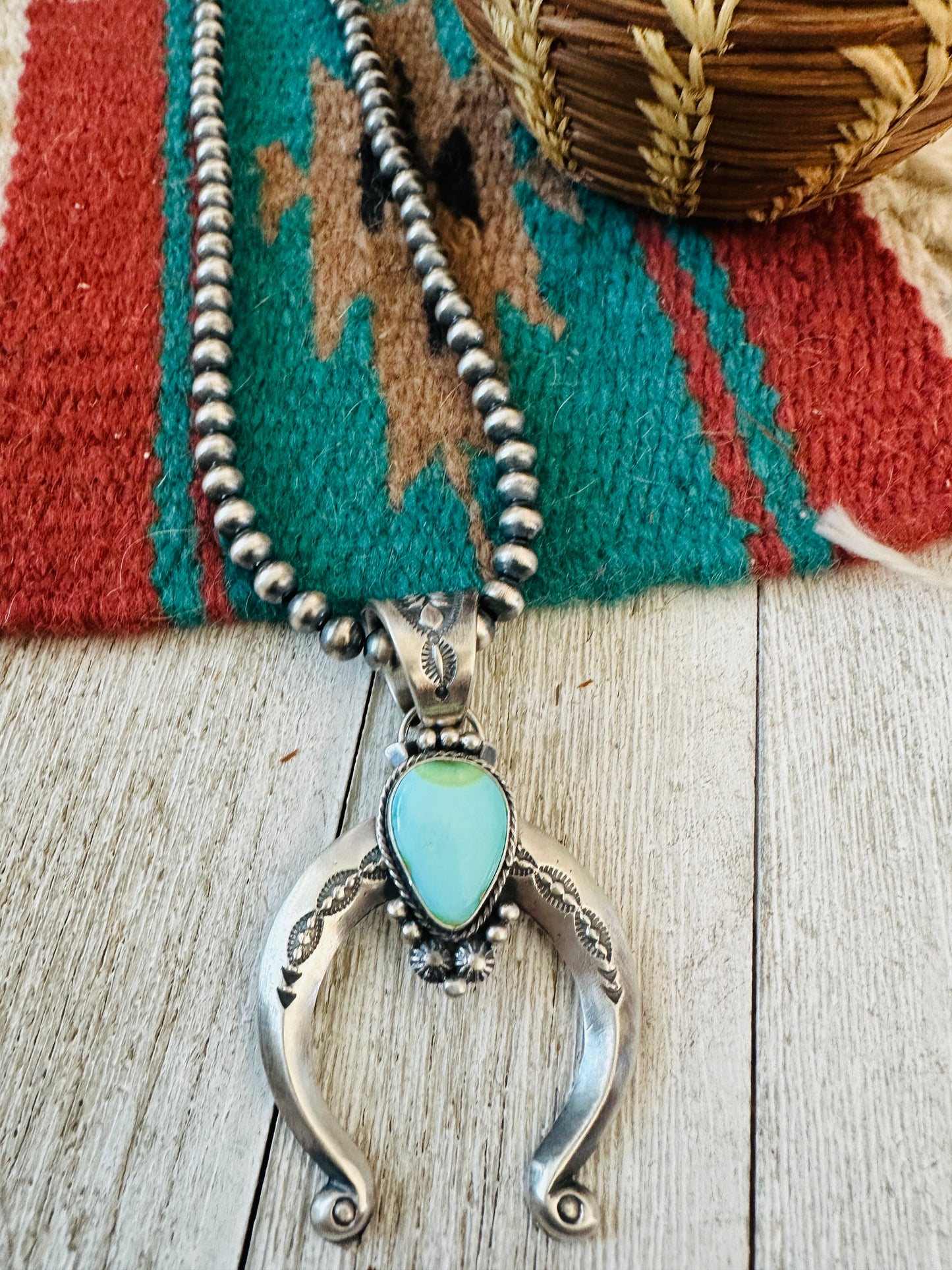 Navajo Sterling Silver & Turquoise Beaded Naja Necklace