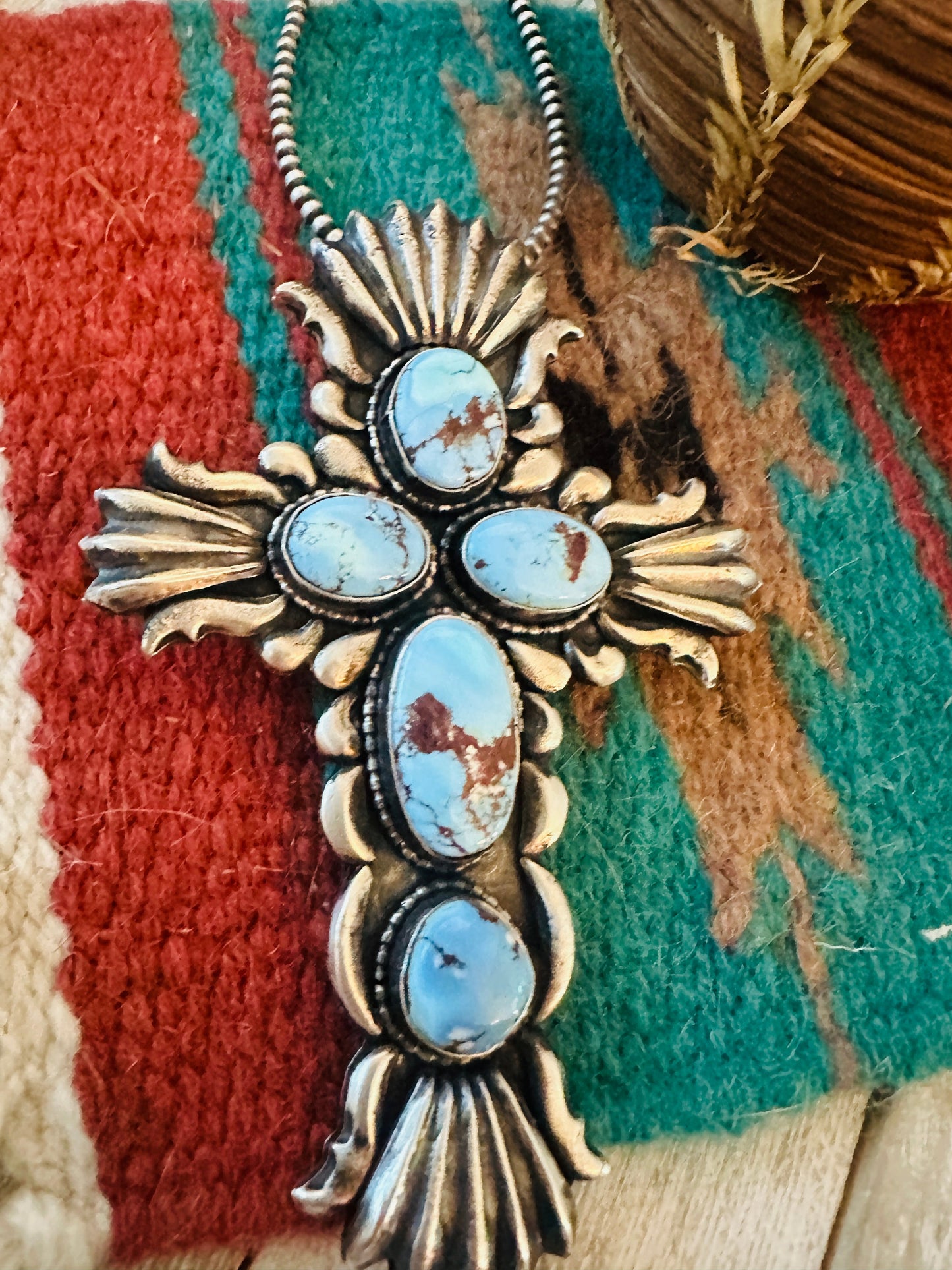 Navajo Golden Hills Turquoise & Sterling Silver Cross Pendant