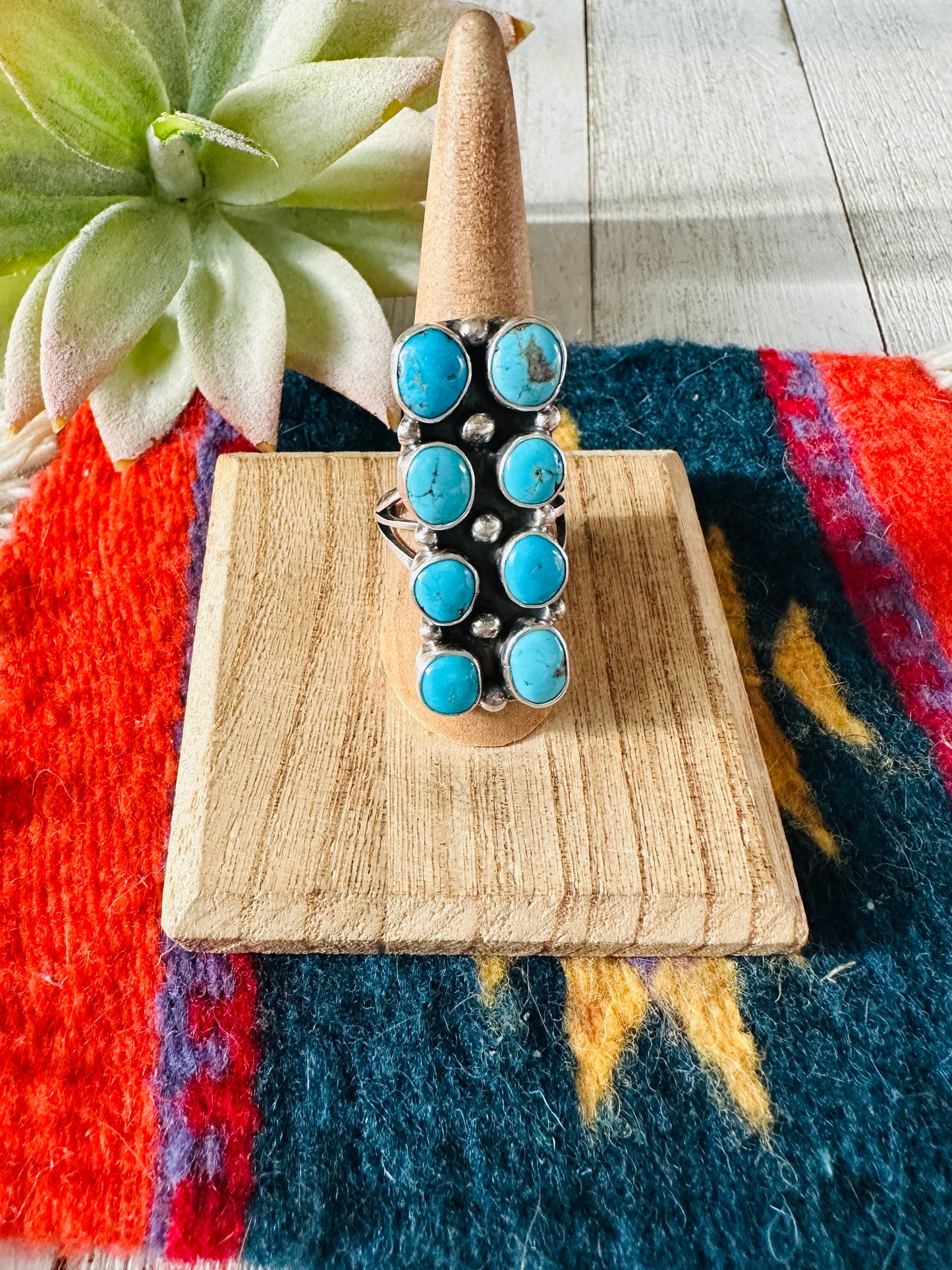 Navajo Kingman Turquoise & Sterling Silver Ring Size 9.5