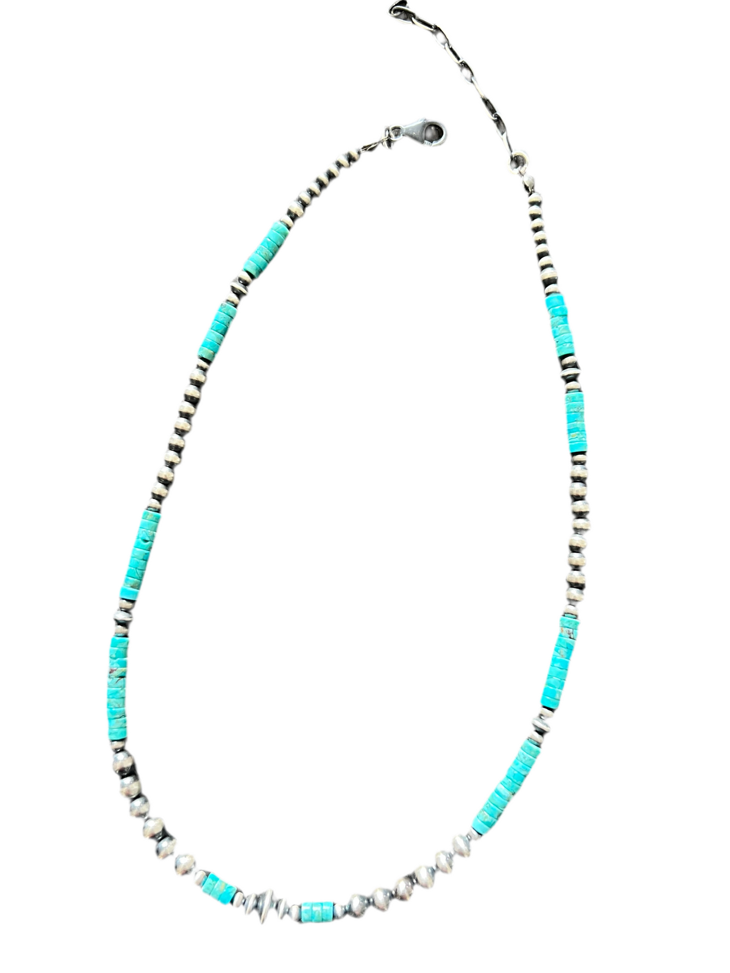 Summer Lovin’ Navajo Beaded Layering Necklace with Sterling Silver and Turquoise, 15” + 2”, The Wave Runner