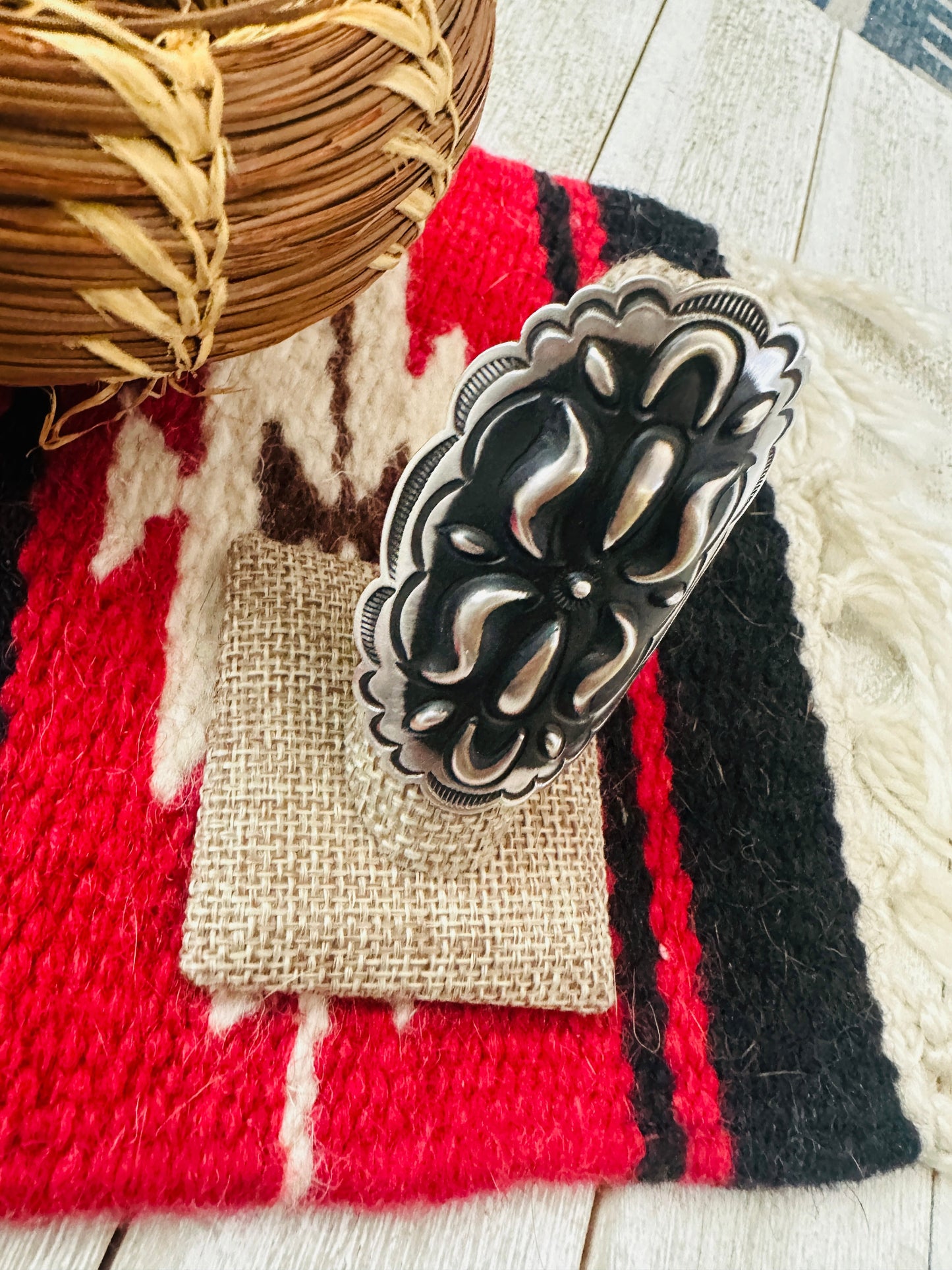 Navajo Sterling Silver Adjustable Concho Ring by Leander Tahe