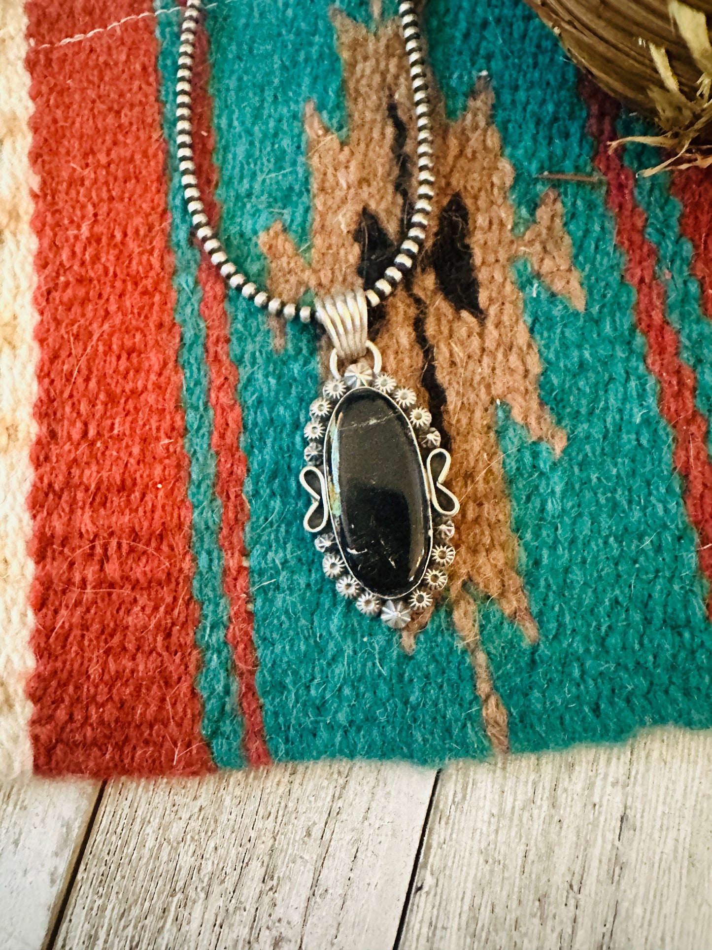 Navajo Black Jack Turquoise & Sterling Silver Pendant