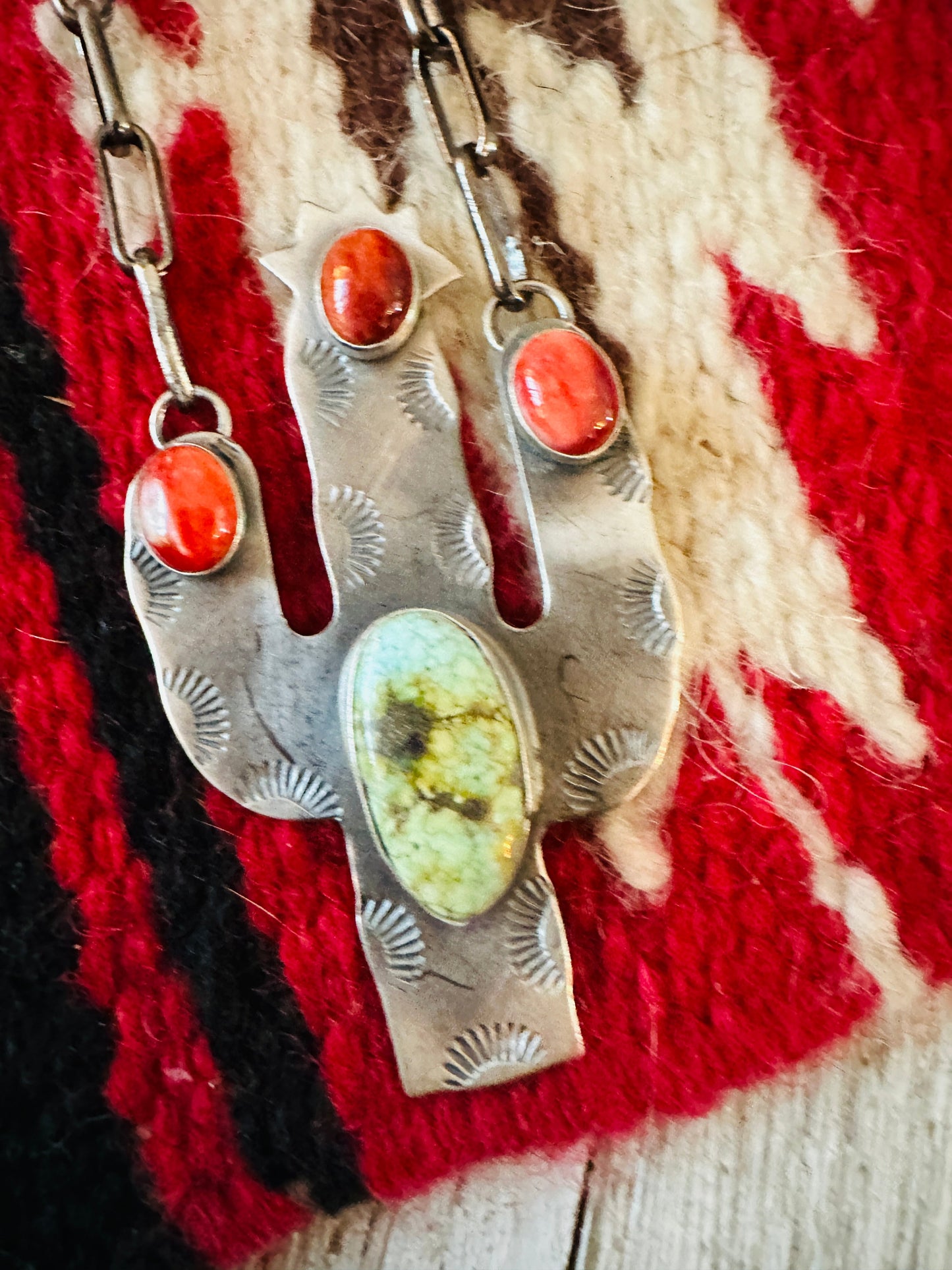 Navajo Sterling Silver, Turquoise & Spiny Cactus Necklace