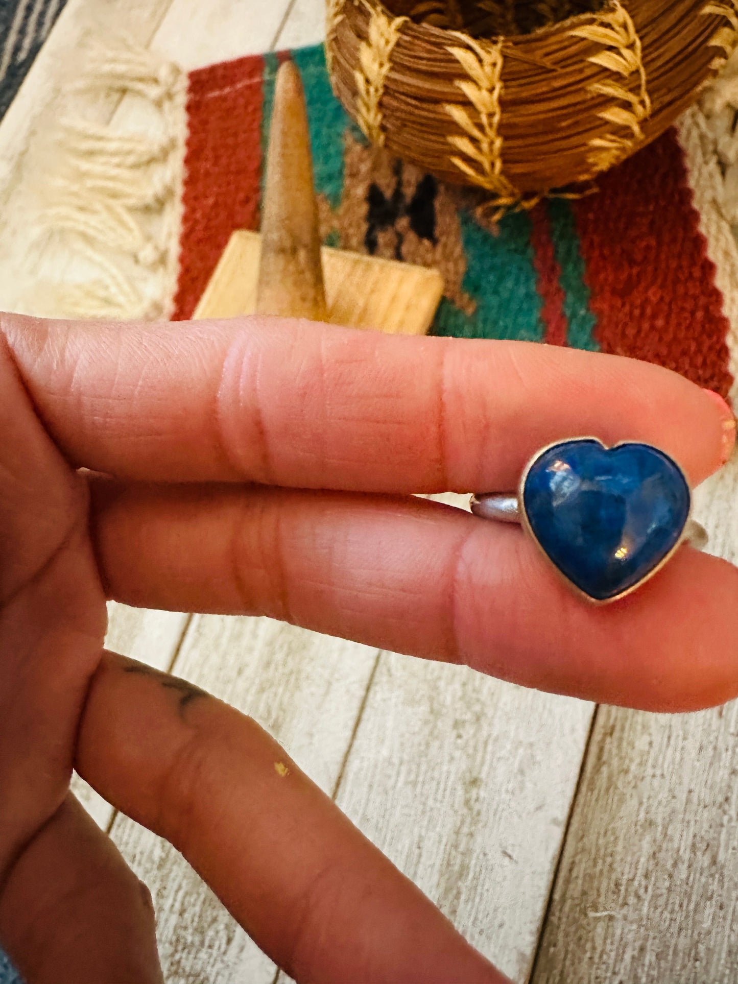 Navajo Sterling Silver & Lapis Adjustable Heart Ring