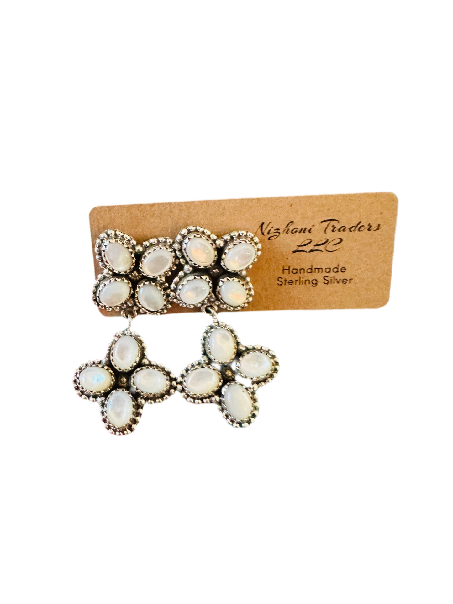 ** Christmas Collection ** Handmade Sterling Silver & Mother of Pearl Dangle Earrings Signed Nizhoni