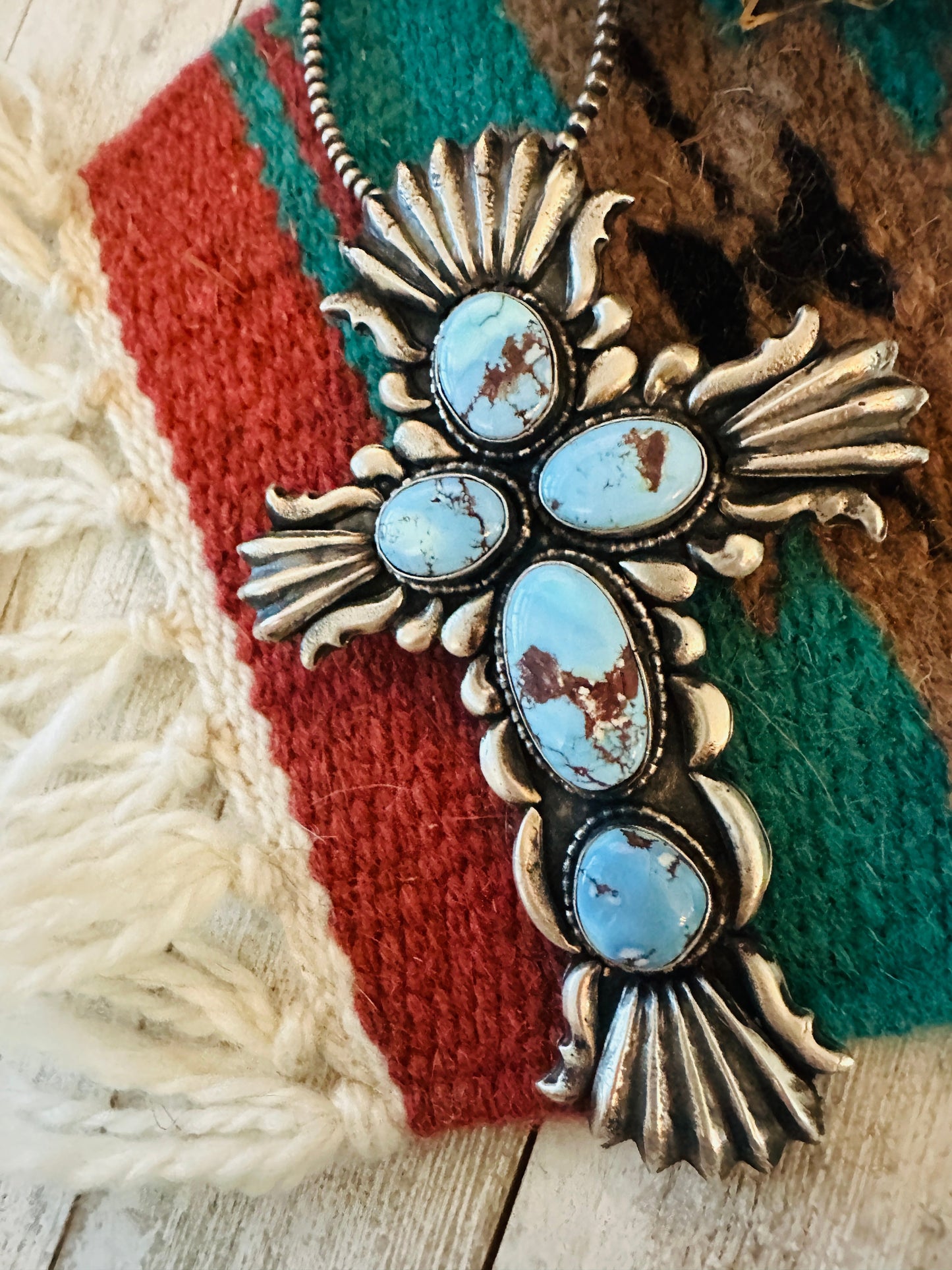 Navajo Golden Hills Turquoise & Sterling Silver Cross Pendant