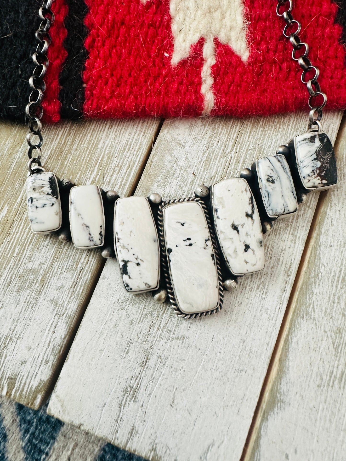Navajo White Buffalo & Sterling Silver Necklace