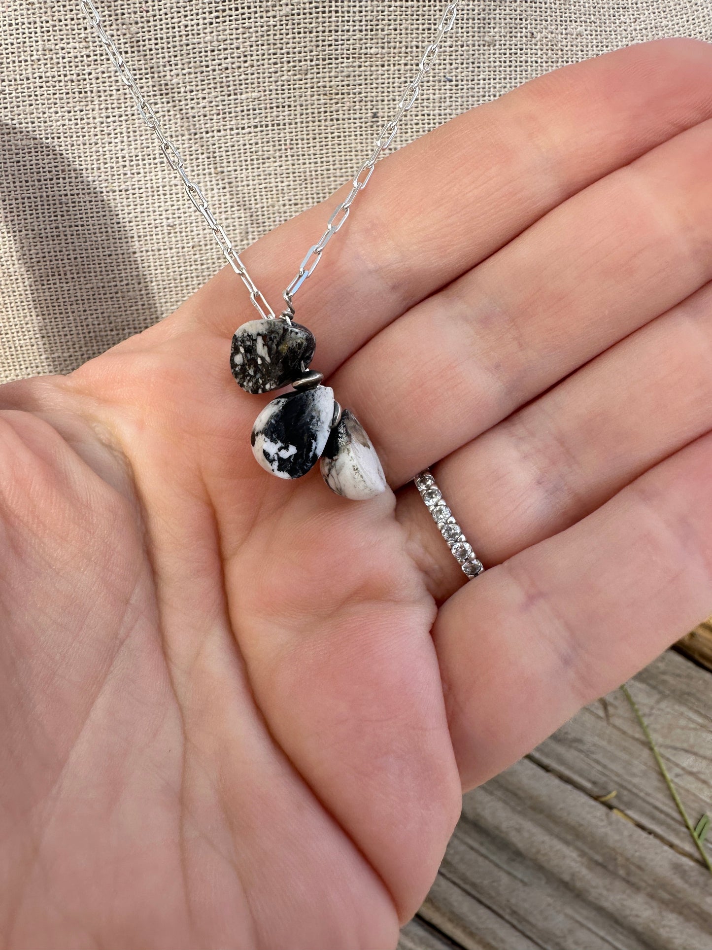 Tiny Dancer Handmade Sterling Silver & White Buffalo 3 Stone Necklace