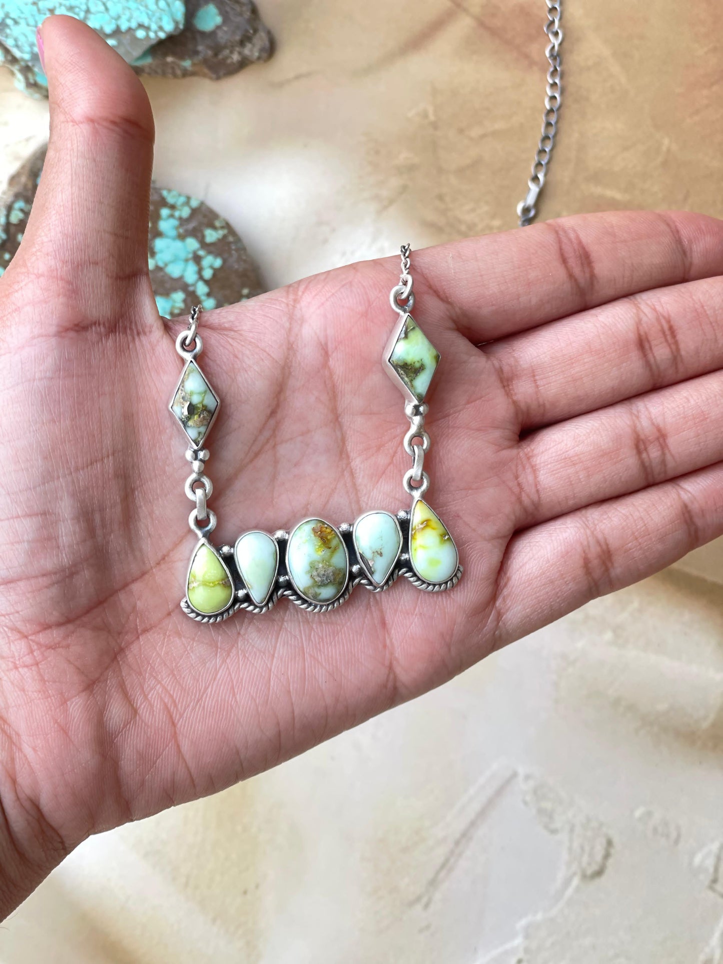 Beautiful Handmade Sterling Silver & Palomino Turquoise Bar Necklace