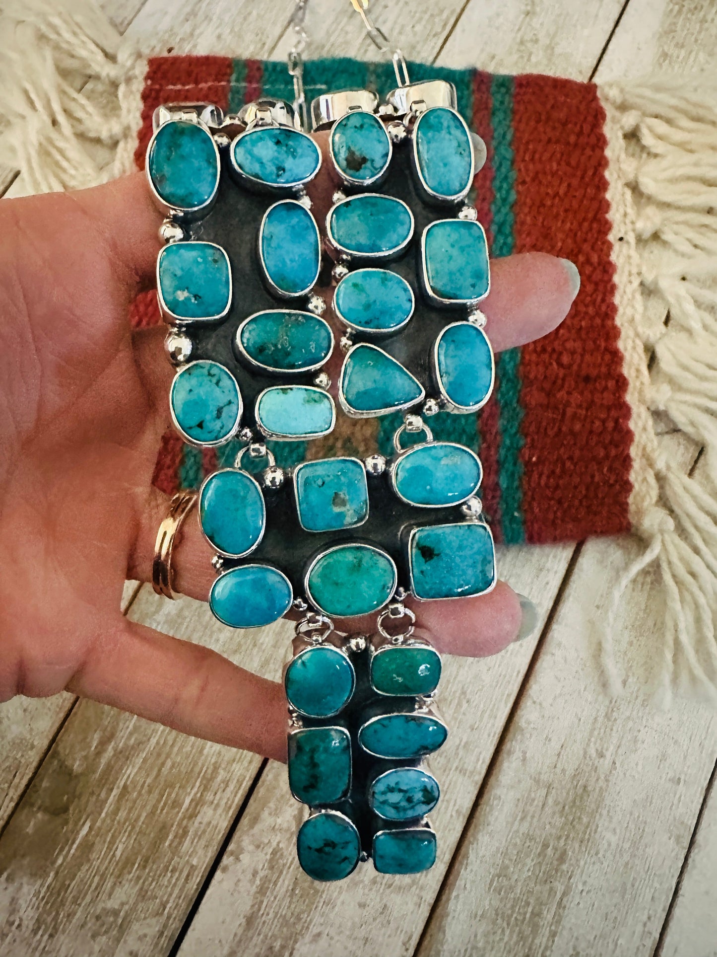 Handmade Sterling Silver & Turquoise Cluster Necklace
