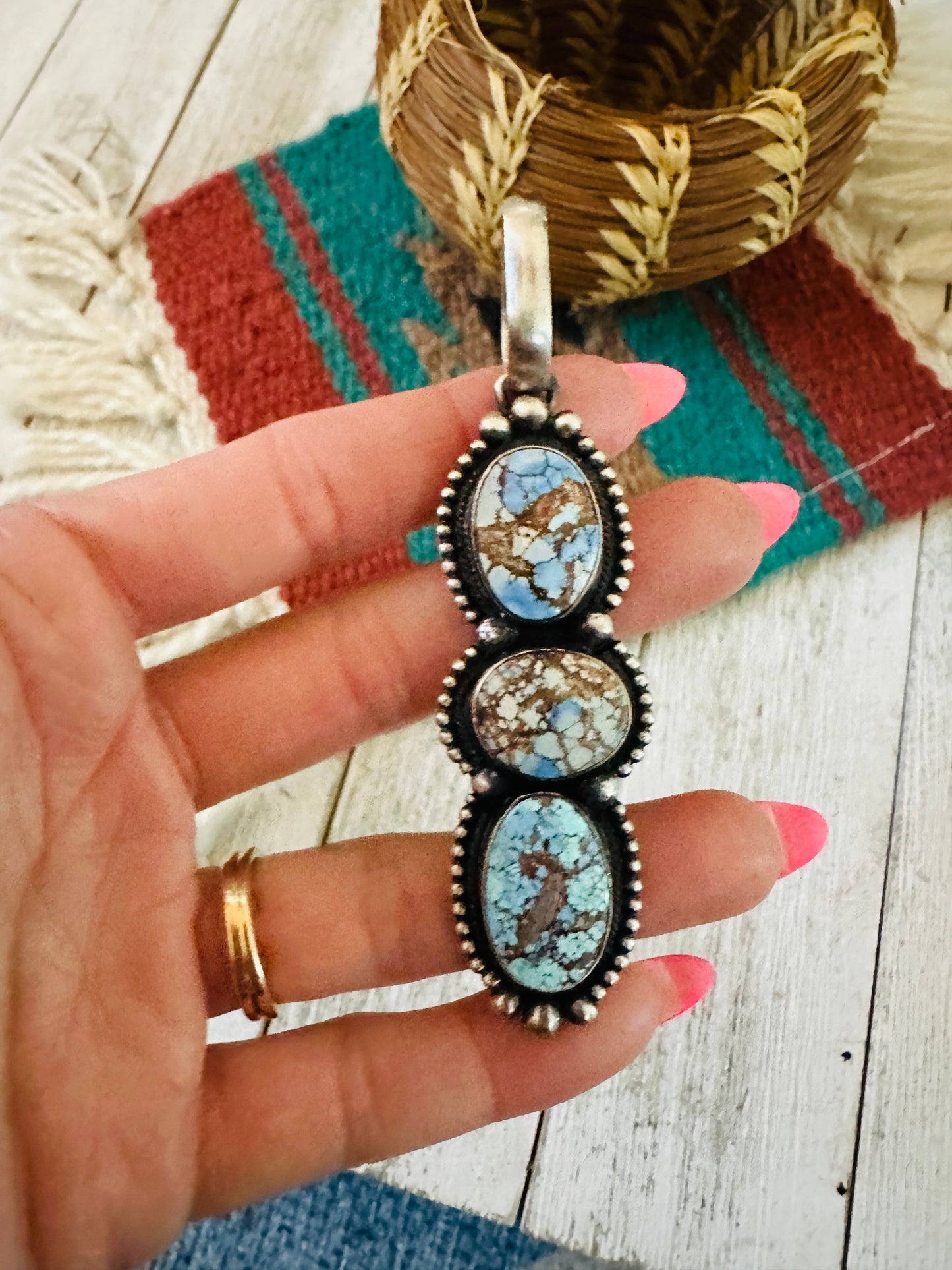 Navajo Golden Hills Turquoise & Sterling Silver Pendant