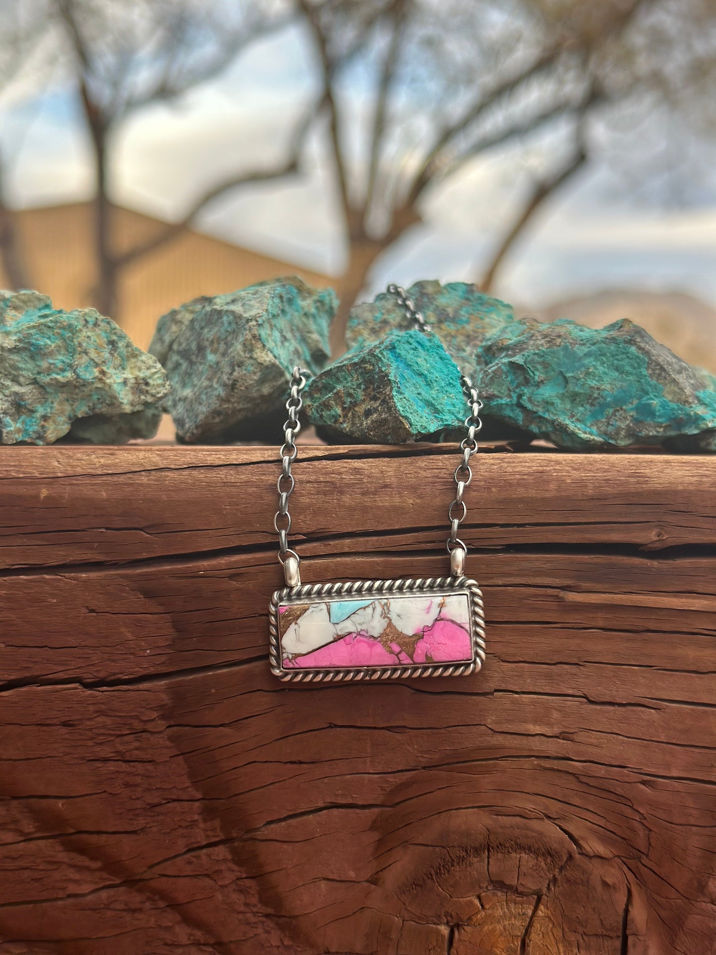 Navajo Cotton Candy Sterling Silver Handmade Bar Necklace