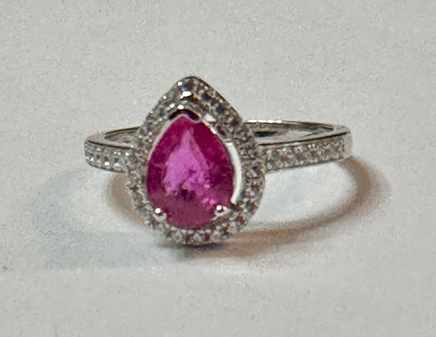Pink Topaz Tear Drop Shape Sterling Silver Ring