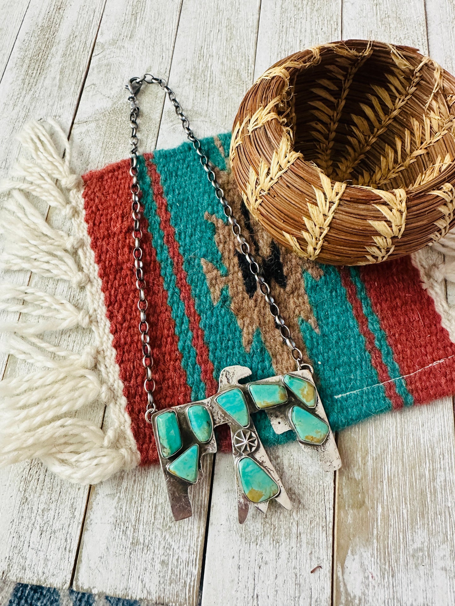 Zuni Sterling Silver & Turquoise Thunderbird Necklace by Jude Candelaria