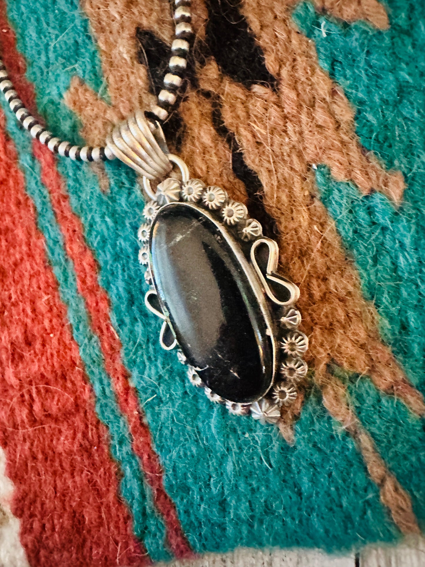 Navajo Black Jack Turquoise & Sterling Silver Pendant