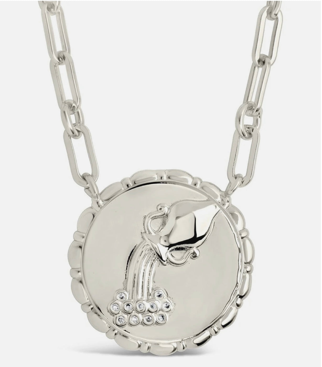 Bold CZ Zodiac Link Aquarius Necklace