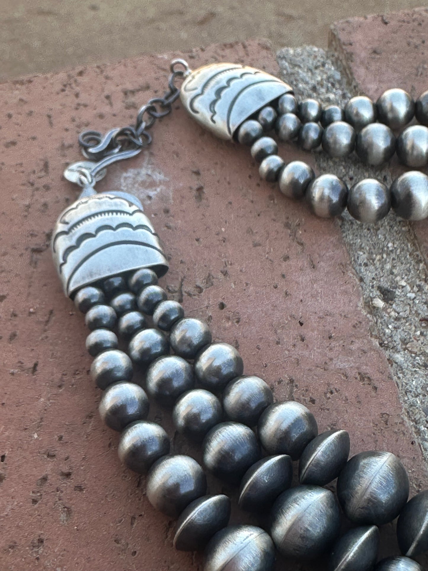 Rose Martin Sterling Silver & Kingman Turquoise Three Strand Navajo Necklace