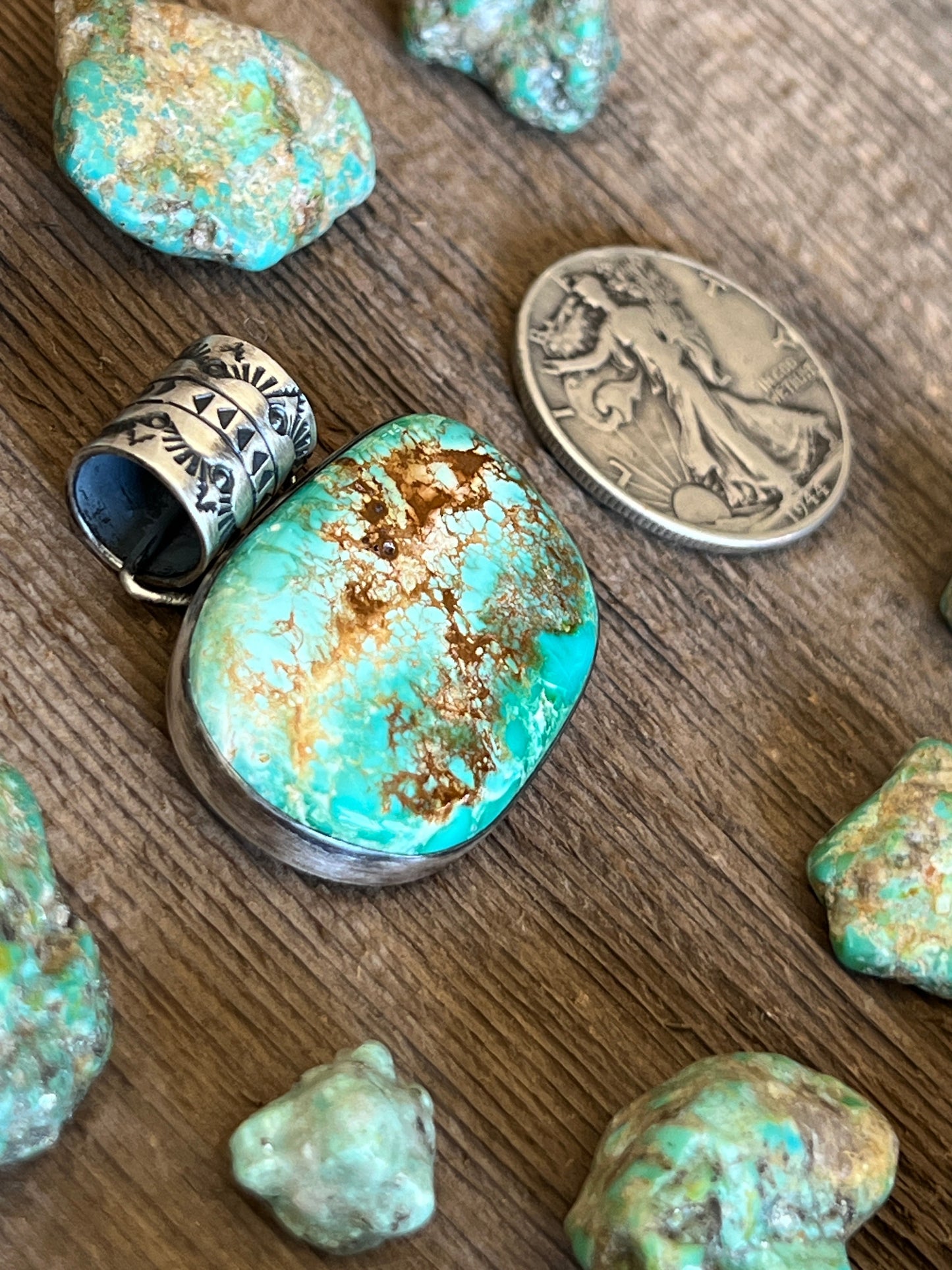 Navajo Sterling Silver and Sonoran Turquoise Solo Pendant by Angela Martin