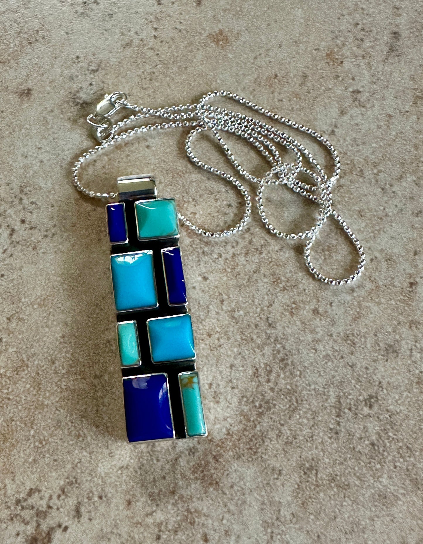 Slim Azul Mosaic Pendant Necklace