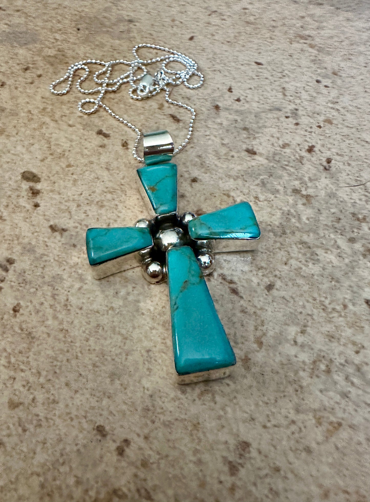 Turquoise Cross W/ Silver Center Necklace