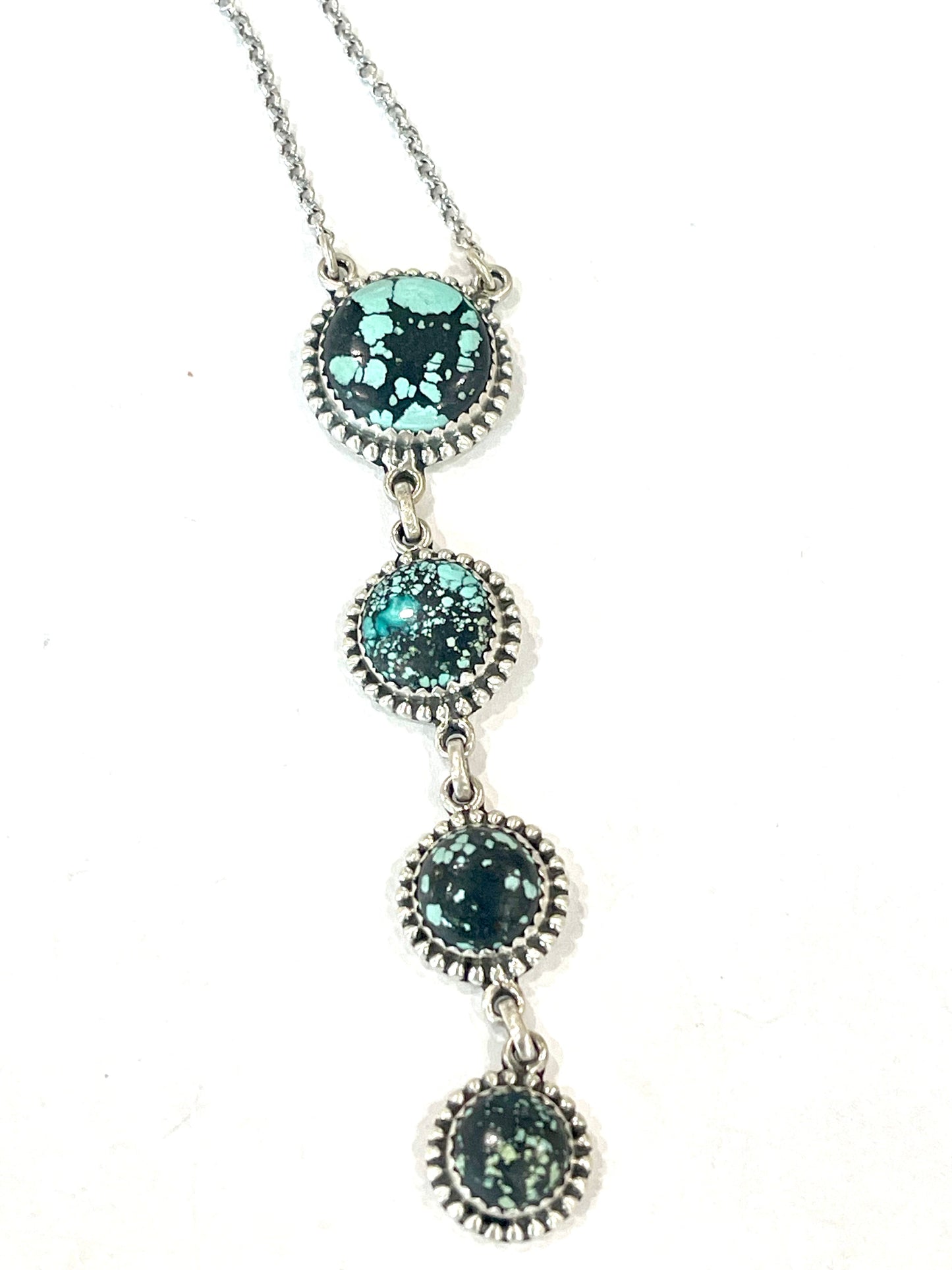 Handmade Sterling Silver & New Lander Turquoise Drop Necklace Signed Nizhoni