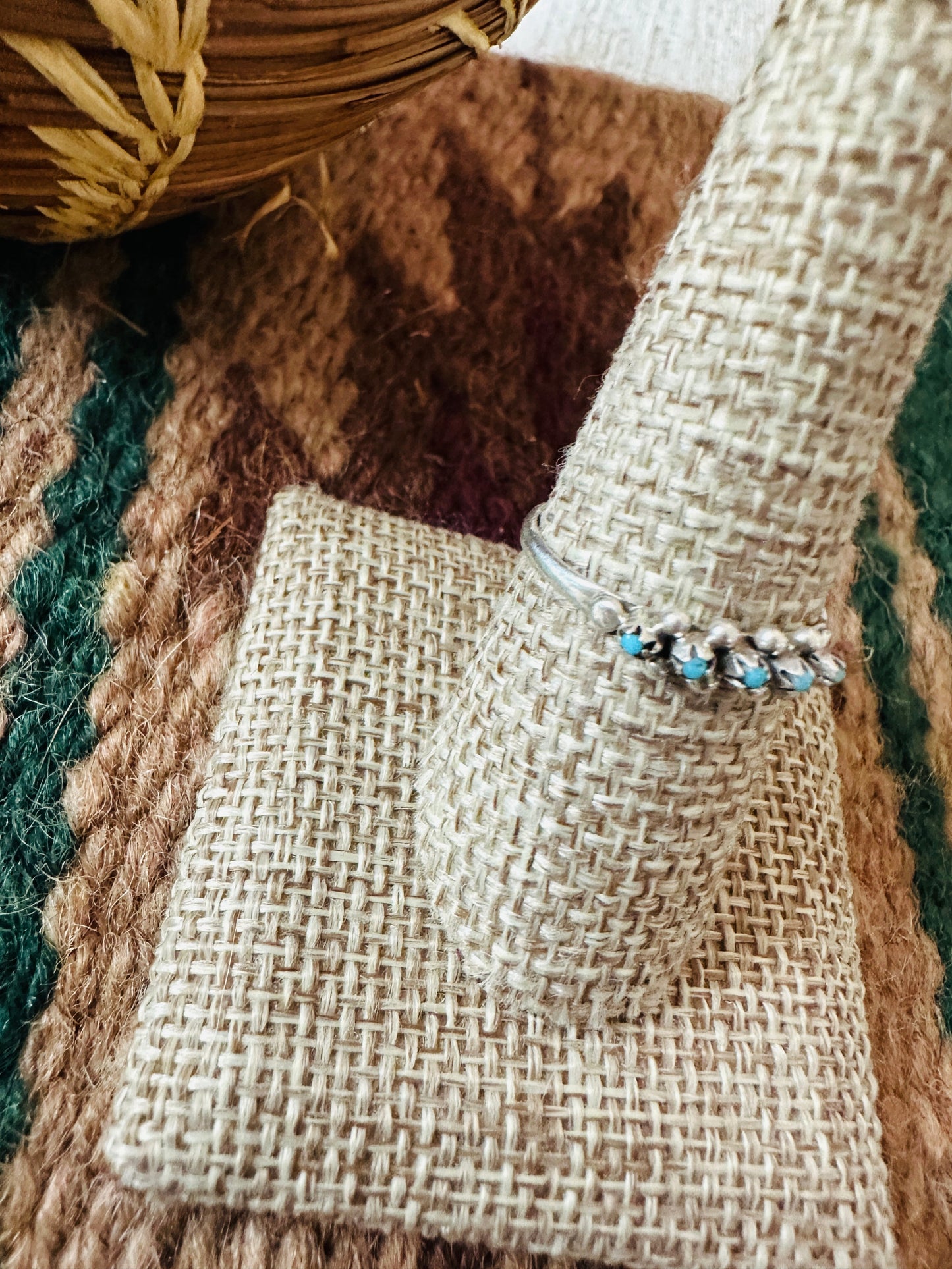 Zuni Sterling Silver & Turquoise Petit Point Band Ring