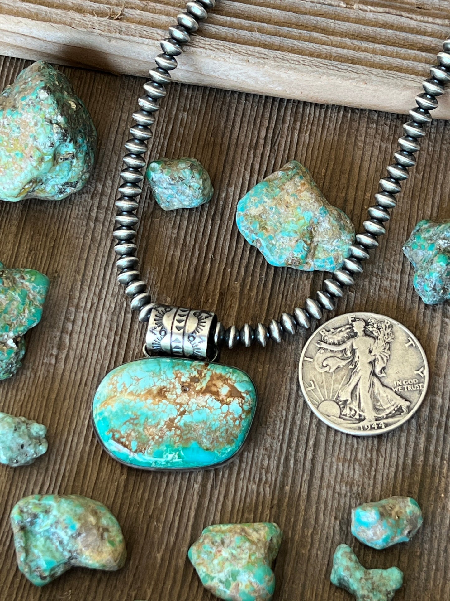 Navajo Sterling Silver and Sonoran Turquoise Solo Pendant by Angela Martin