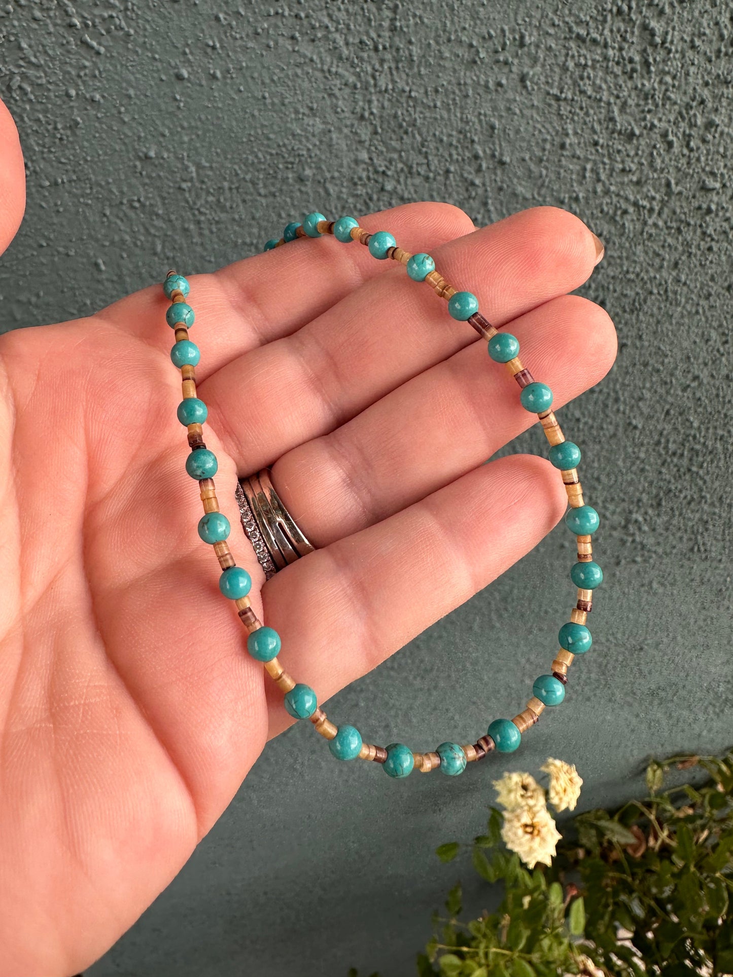 Navajo Turquoise And Heishi Beaded Necklace 16”