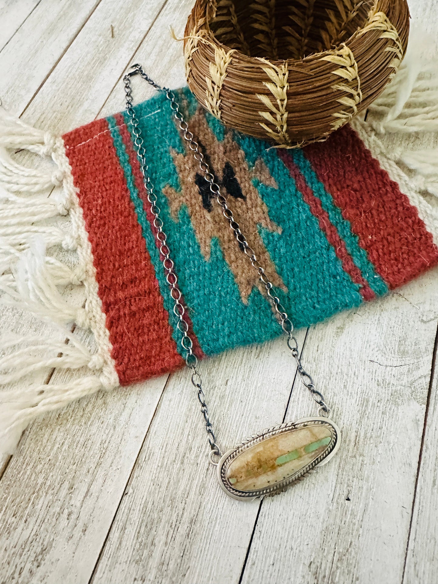 Navajo Sterling Silver & Ribbon Turquoise Necklace