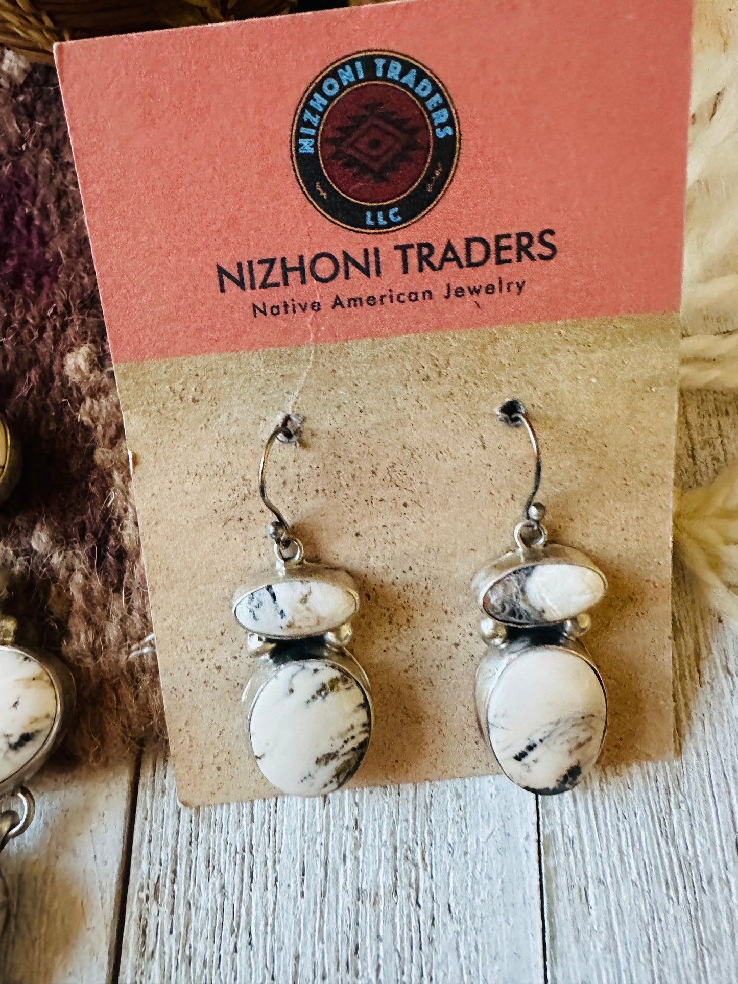 Navajo Sterling Silver & White Buffalo Necklace Set by Ella Peter