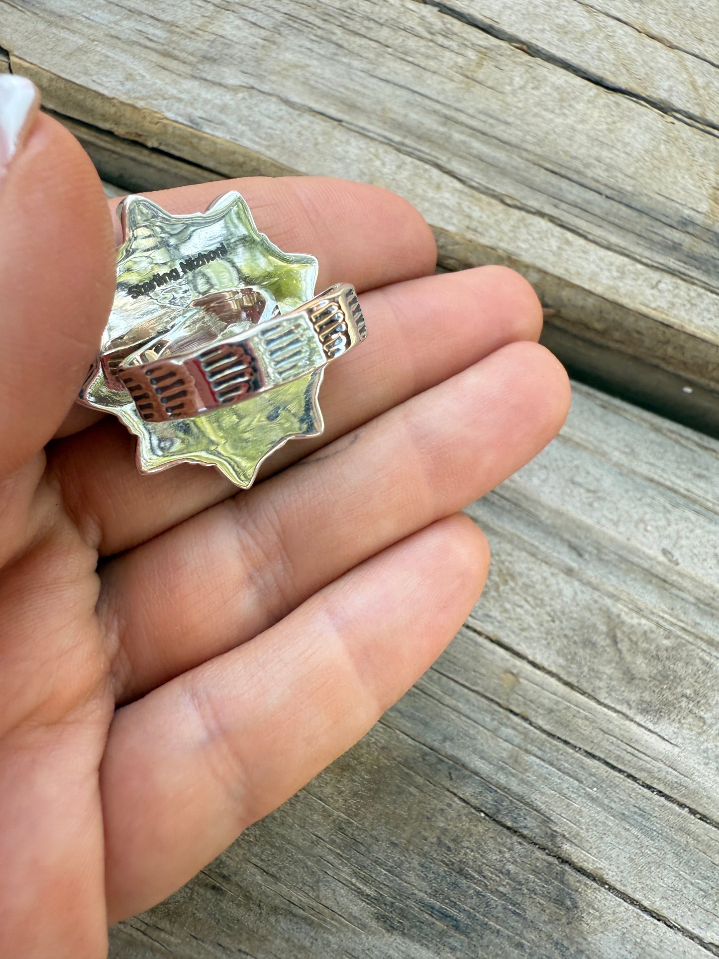 Handmade White Buffalo & Sterling Adjustable Cluster Ring