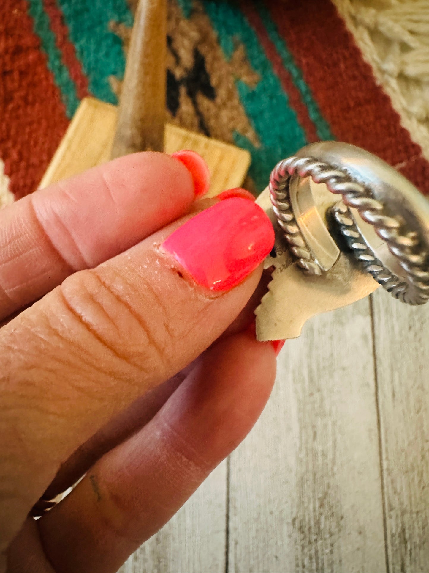 Navajo Sterling Silver & Turquoise Adjustable Horseshoe Ring