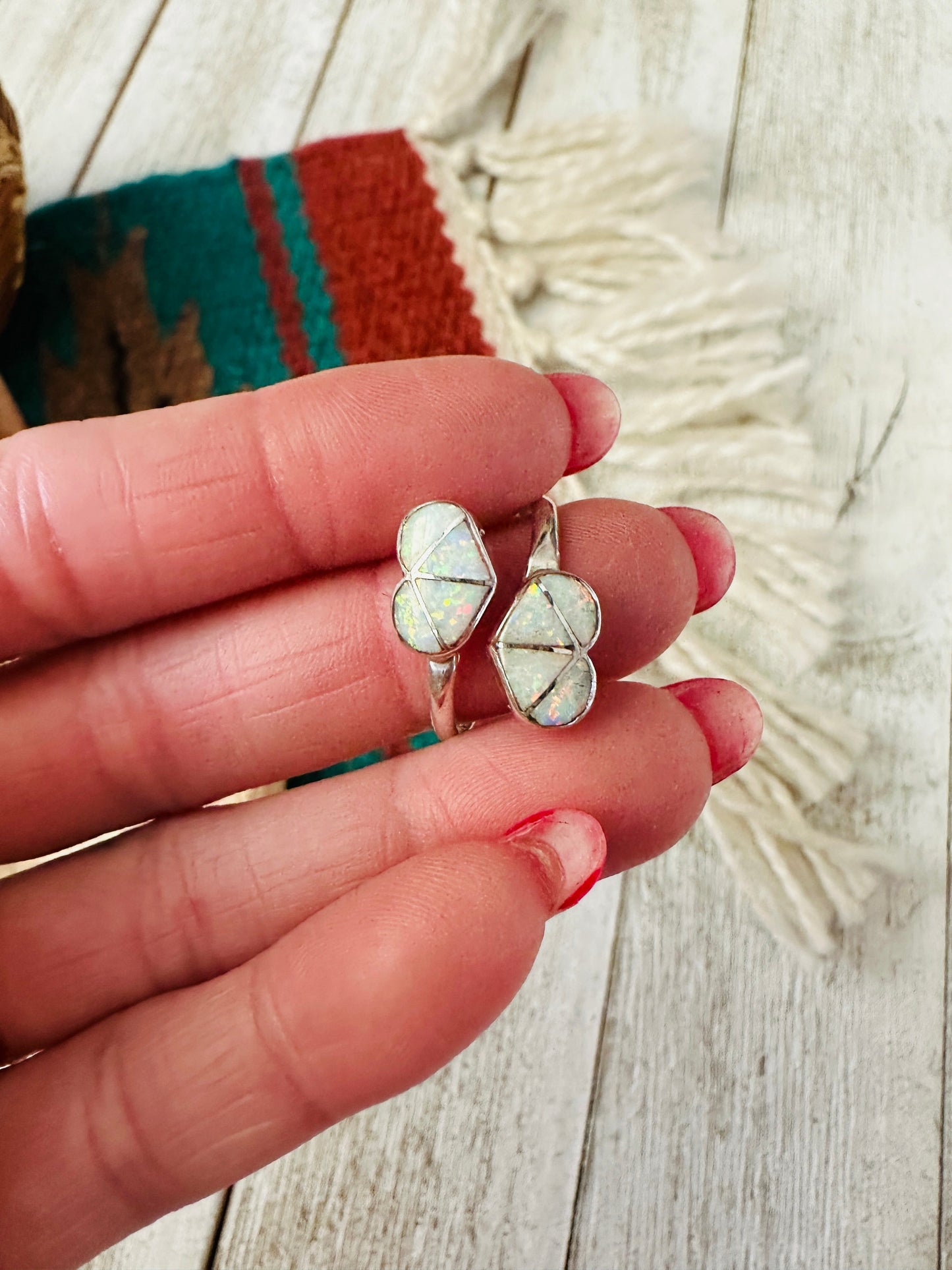 Zuni Sterling Silver & White Opal Heart Adjustable Ring