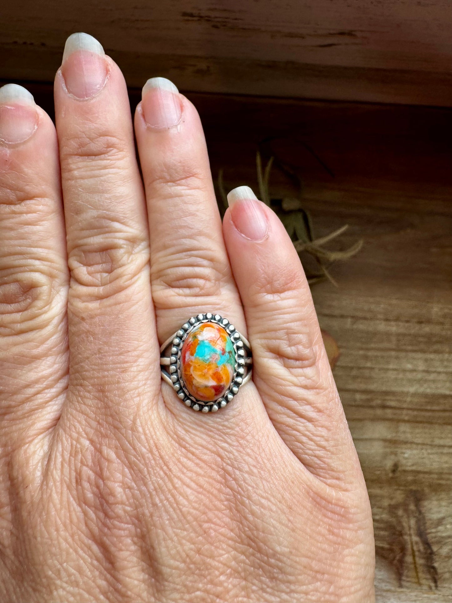 Size 7 Mojave Spiny & Turquoise Ring – Sterling Silver, USA Made