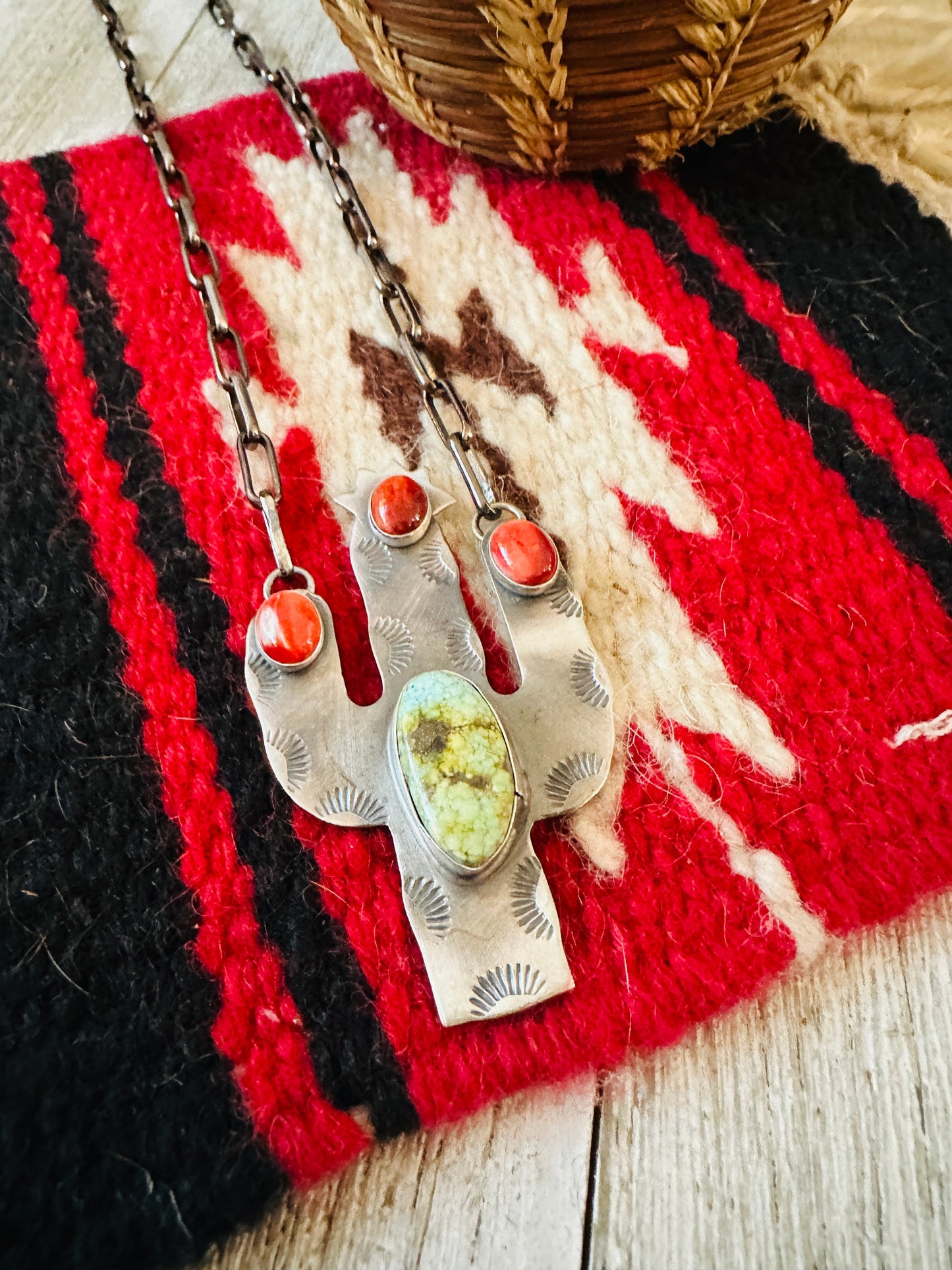Navajo Sterling Silver, Turquoise & Spiny Cactus Necklace