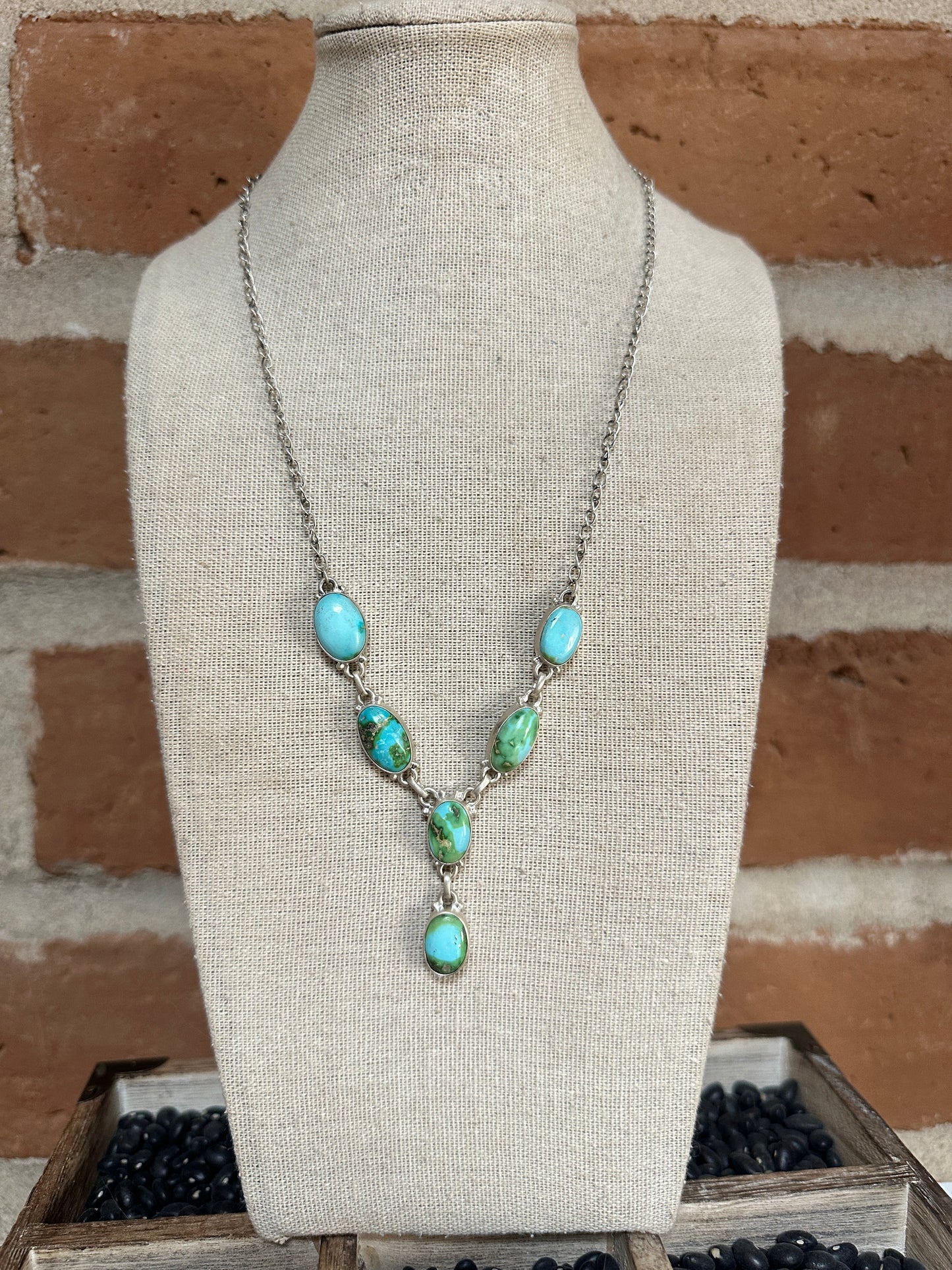 Handmade Sterling Silver & Sonoran Mountain Turquoise Lariat Necklace