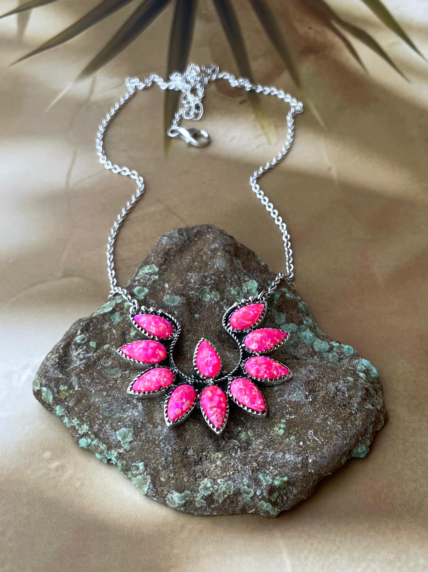 Handmade Sterling Silver & Hot Pink Fire Opal Necklace