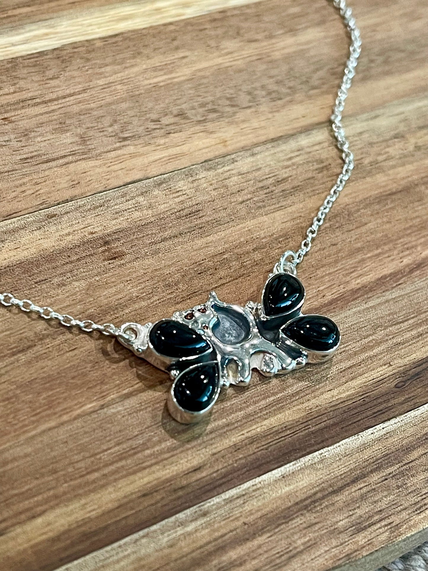 Beautiful Handmade Sterling Silver, Onyx Spooky Cat Necklace