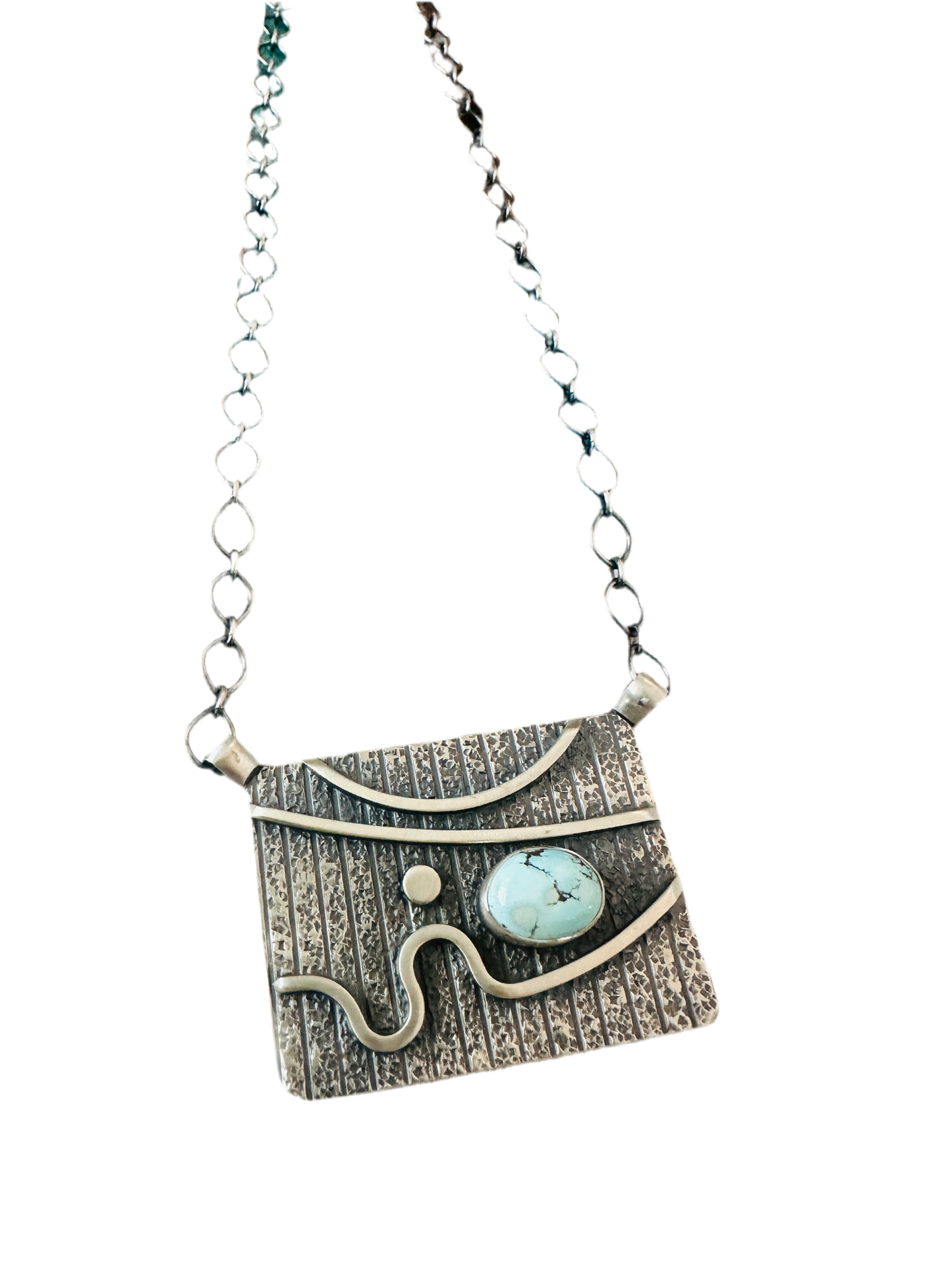 Navajo Sterling Silver & Golden Hills Turquoise Abstract Necklace